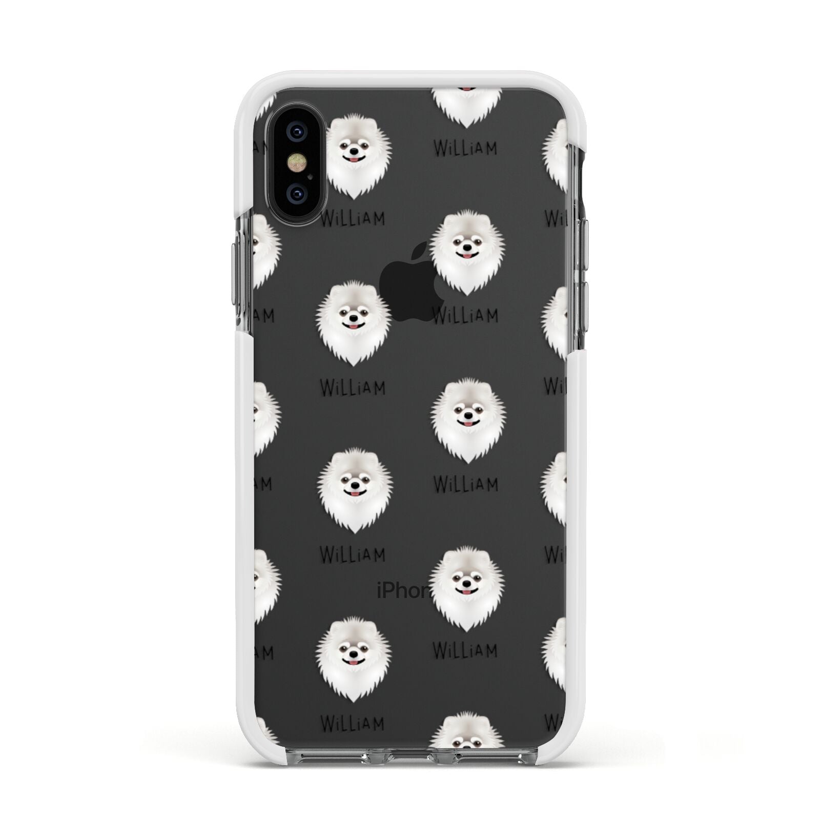 Pomeranian Icon with Name Apple iPhone Xs Impact Case White Edge on Black Phone