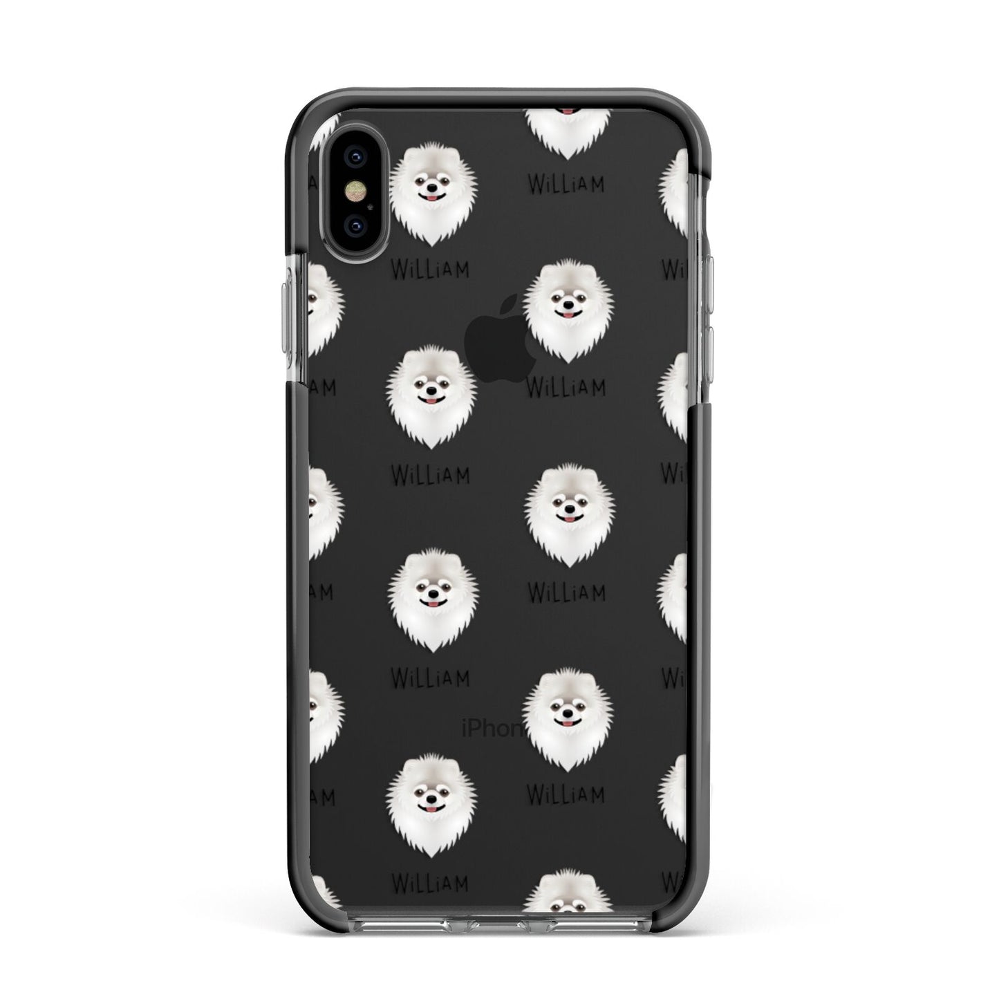 Pomeranian Icon with Name Apple iPhone Xs Max Impact Case Black Edge on Black Phone