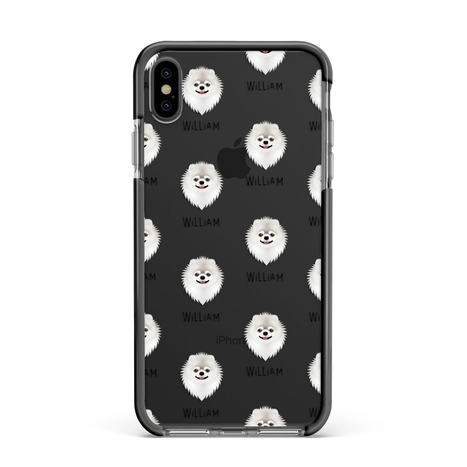 Pomeranian Icon with Name Apple iPhone Xs Max Impact Case Black Edge on Black Phone