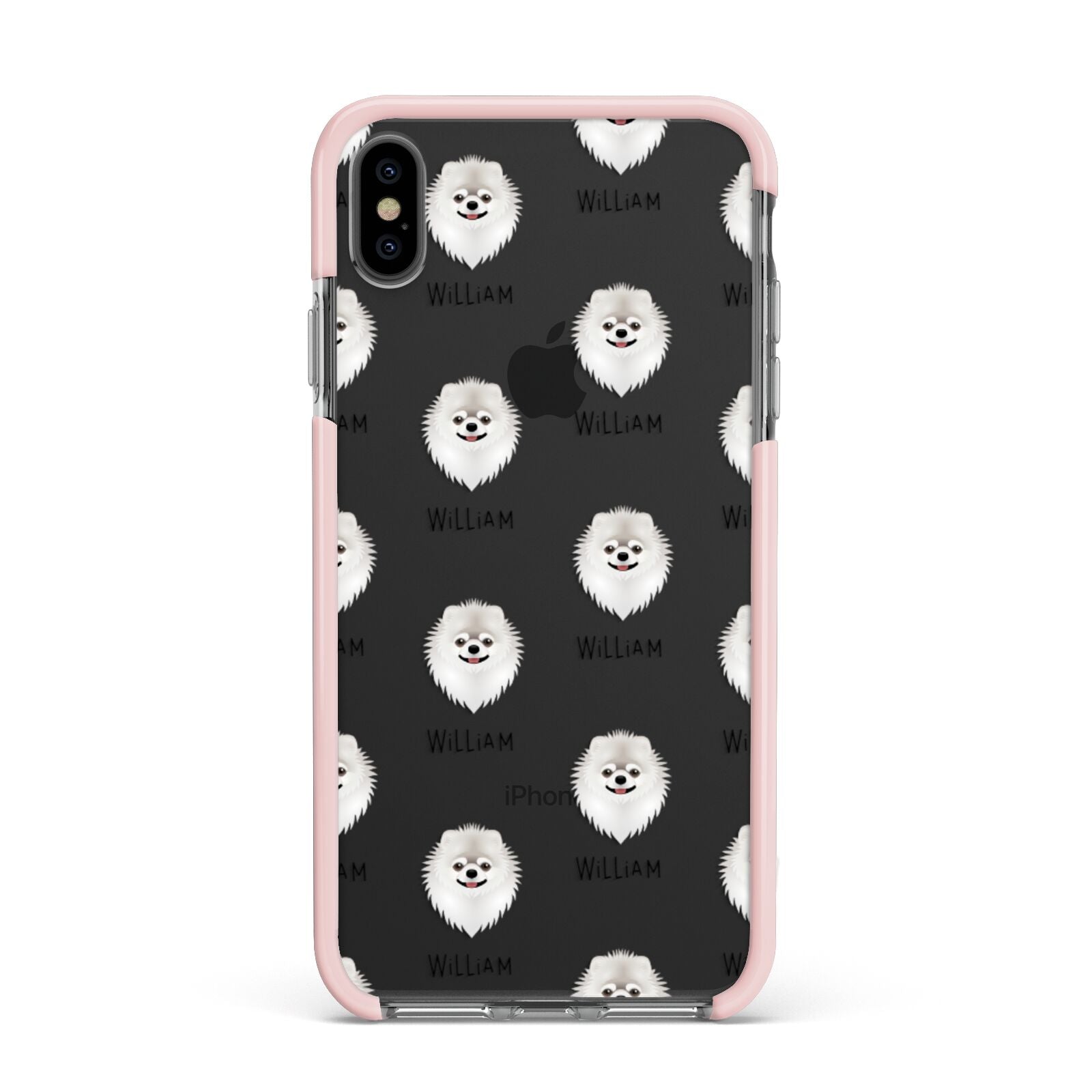 Pomeranian Icon with Name Apple iPhone Xs Max Impact Case Pink Edge on Black Phone