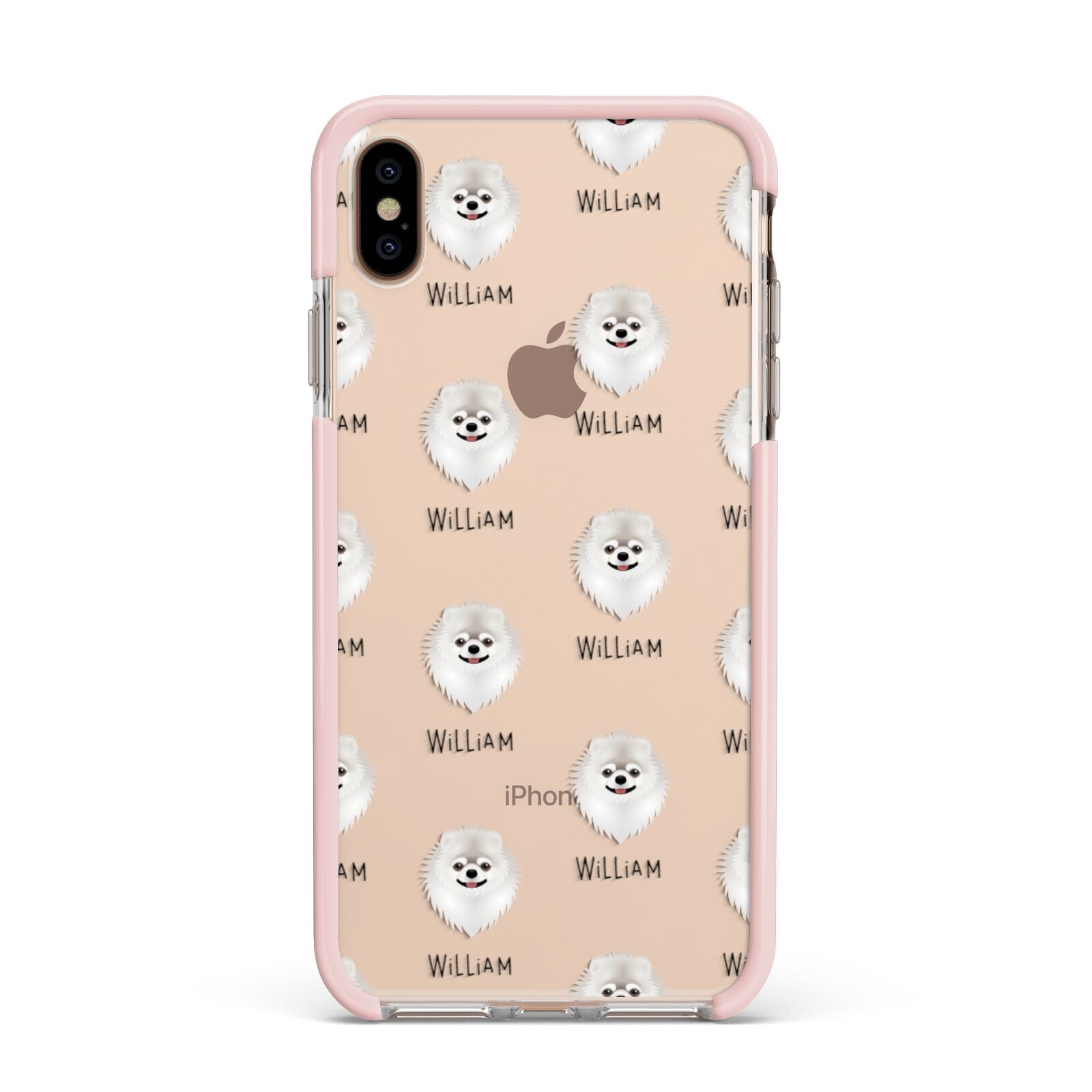 Pomeranian Icon with Name Apple iPhone Xs Max Impact Case Pink Edge on Gold Phone