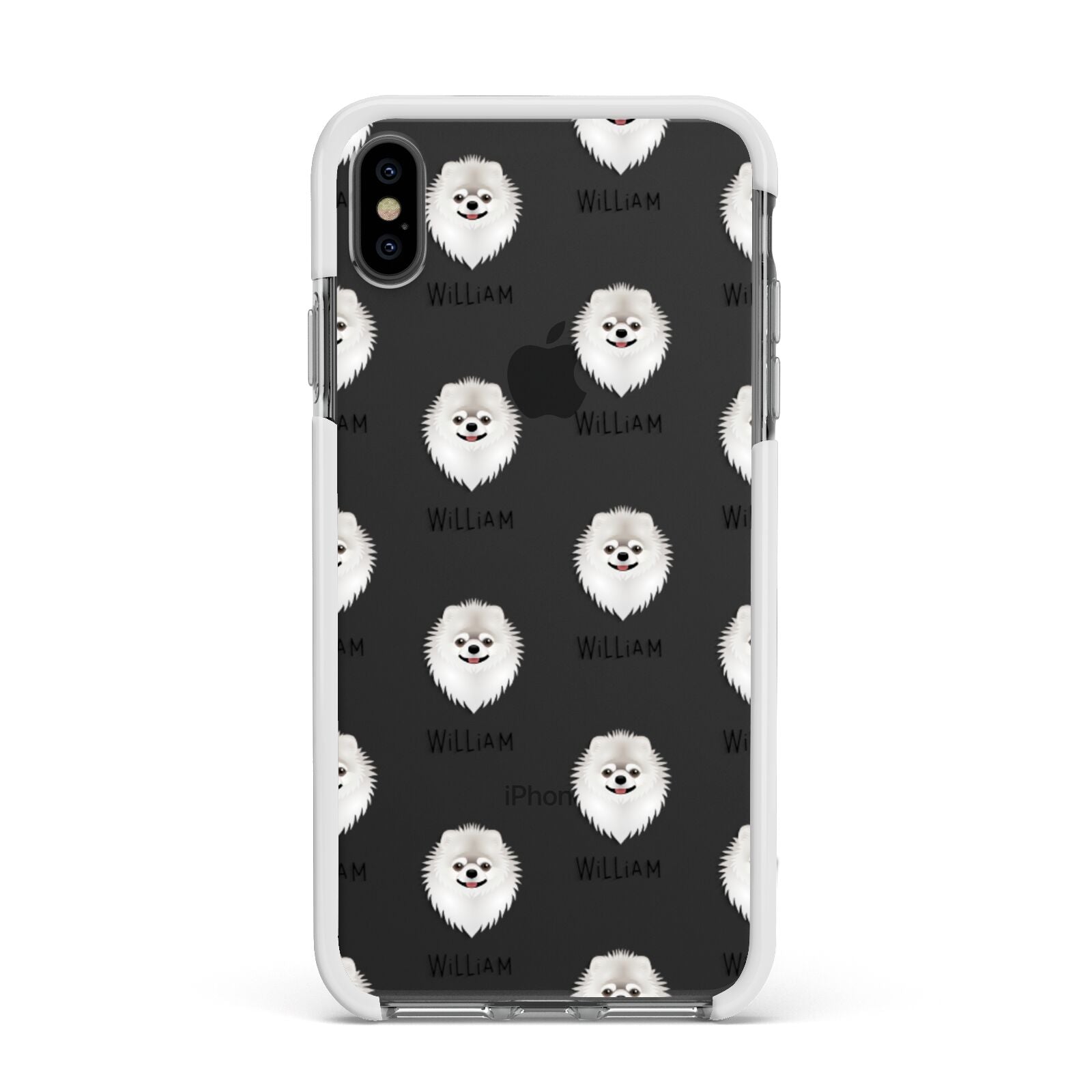 Pomeranian Icon with Name Apple iPhone Xs Max Impact Case White Edge on Black Phone