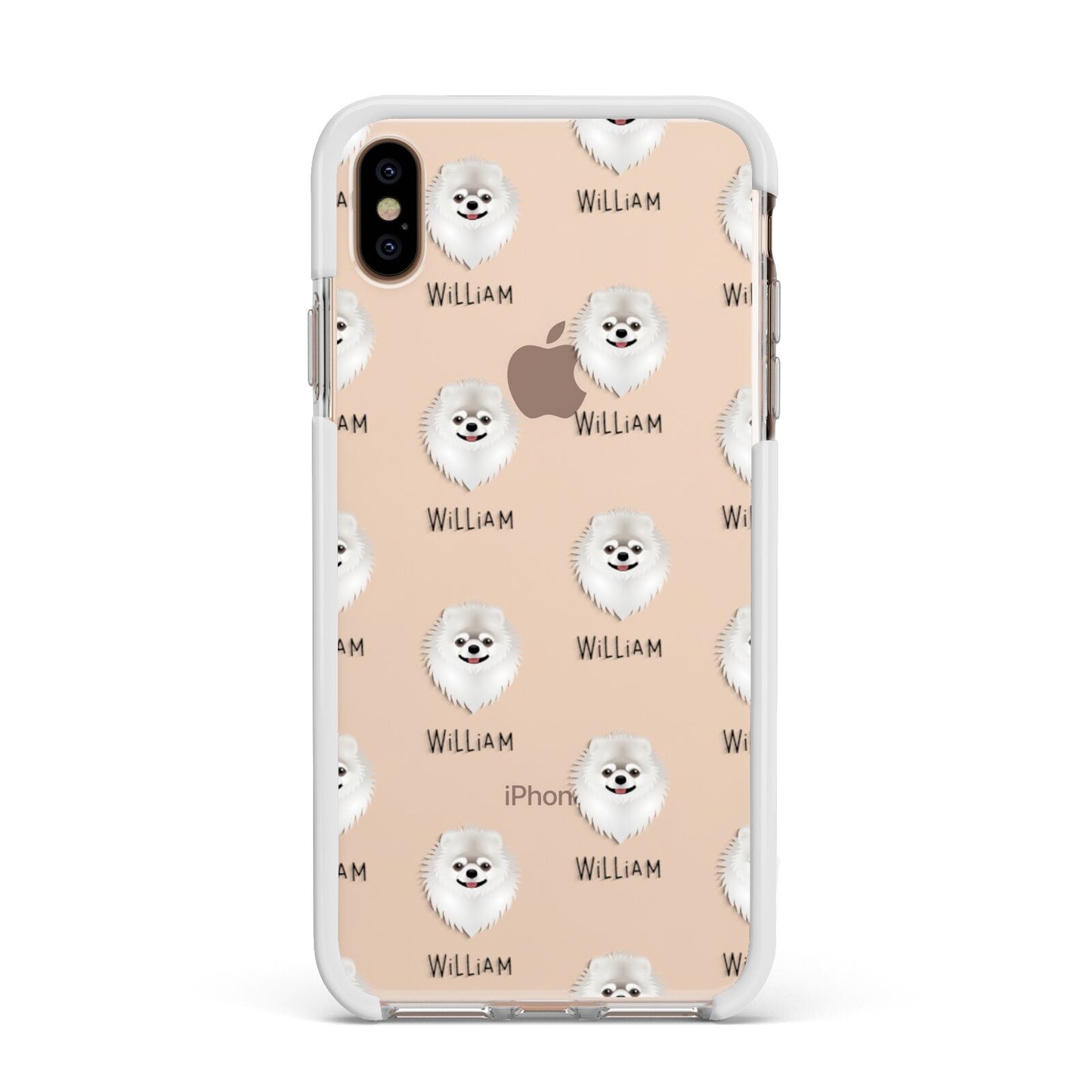 Pomeranian Icon with Name Apple iPhone Xs Max Impact Case White Edge on Gold Phone