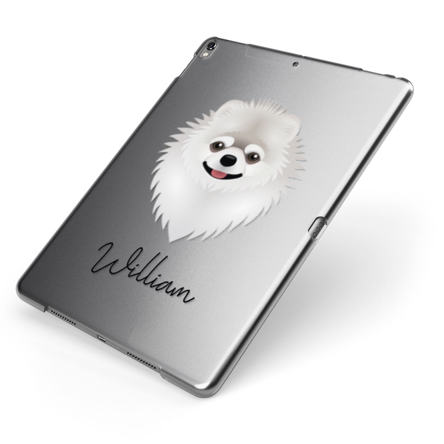 Pomeranian Personalised Apple iPad Case on Grey iPad Side View