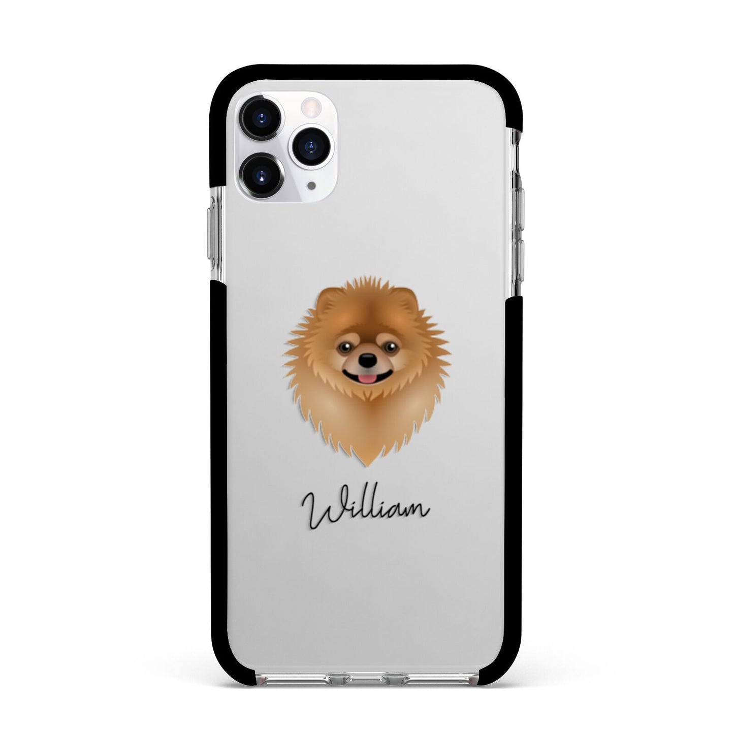 Pomeranian Personalised Apple iPhone 11 Pro Max in Silver with Black Impact Case
