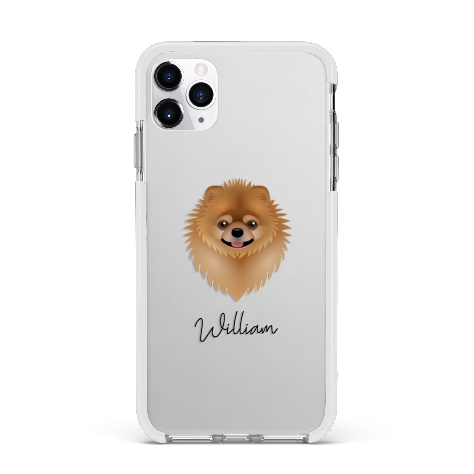Pomeranian Personalised Apple iPhone 11 Pro Max in Silver with White Impact Case