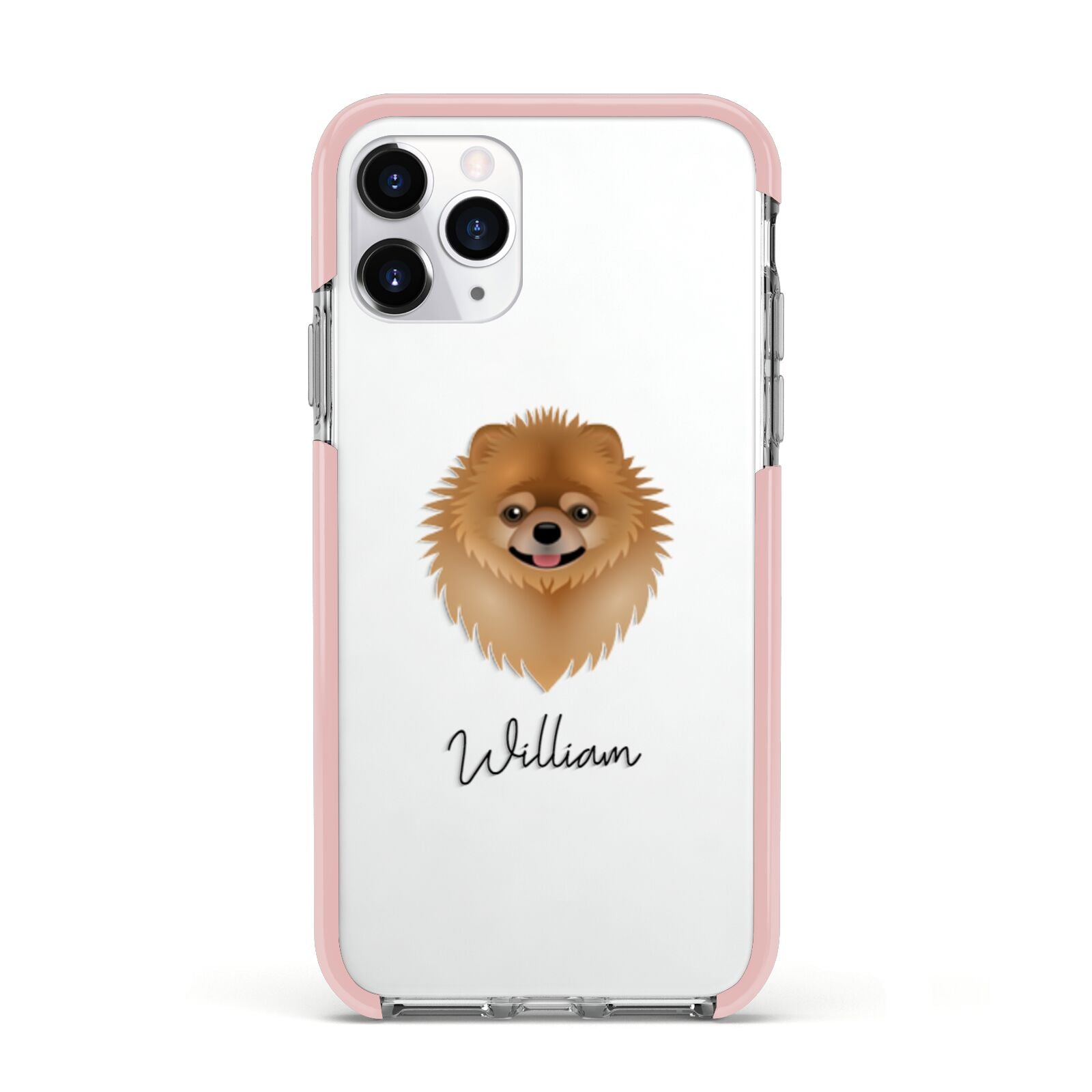 Pomeranian Personalised Apple iPhone 11 Pro in Silver with Pink Impact Case