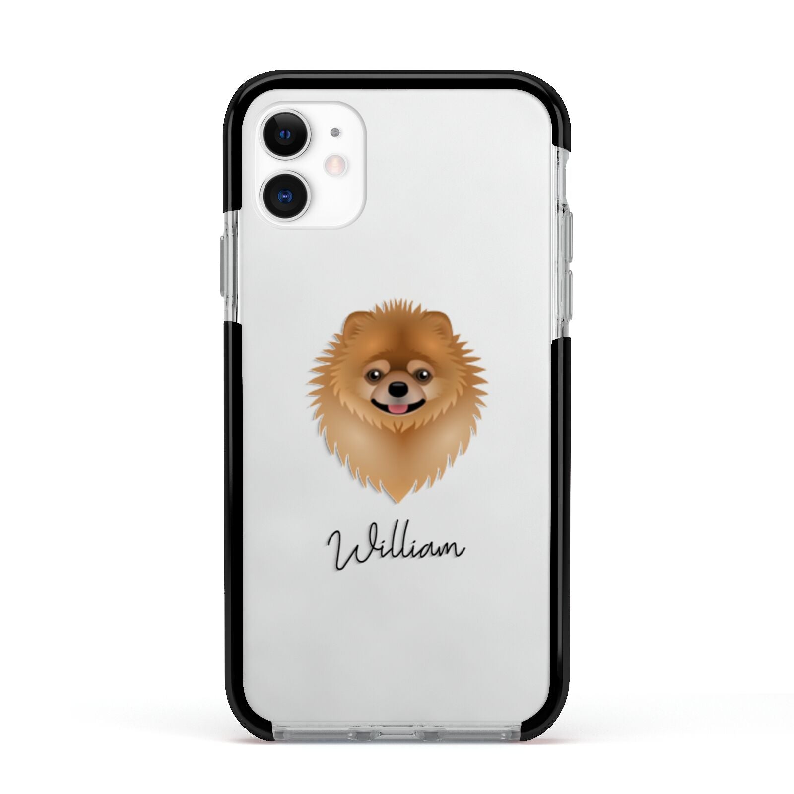 Pomeranian Personalised Apple iPhone 11 in White with Black Impact Case
