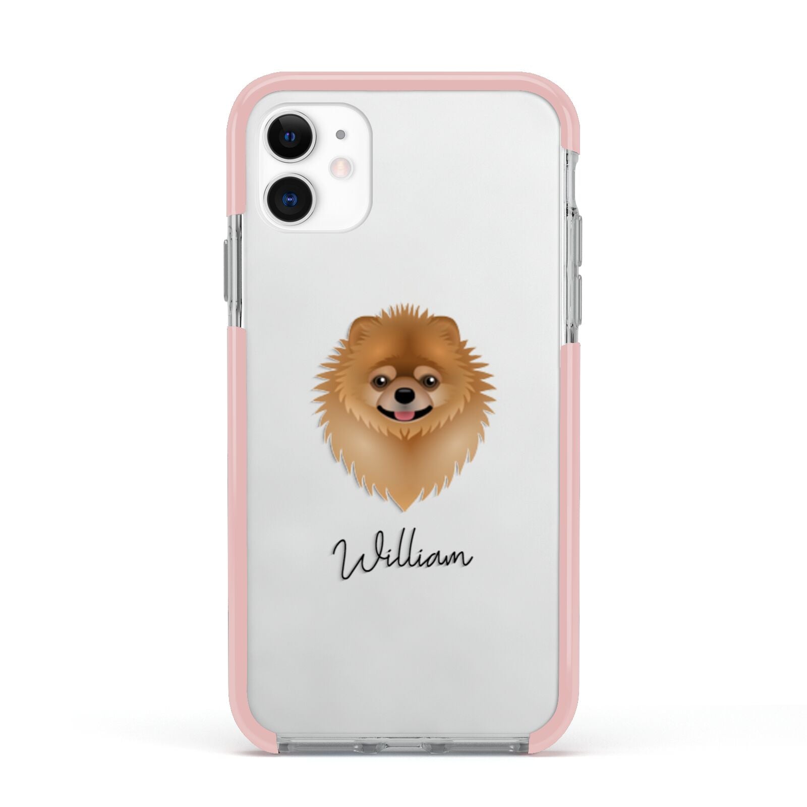 Pomeranian Personalised Apple iPhone 11 in White with Pink Impact Case