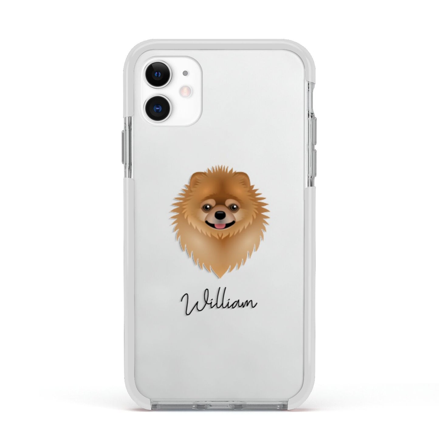 Pomeranian Personalised Apple iPhone 11 in White with White Impact Case