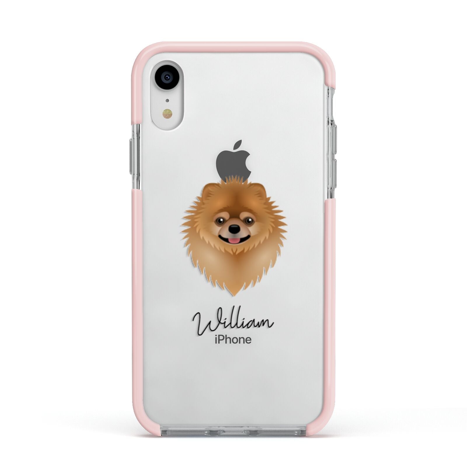 Pomeranian Personalised Apple iPhone XR Impact Case Pink Edge on Silver Phone