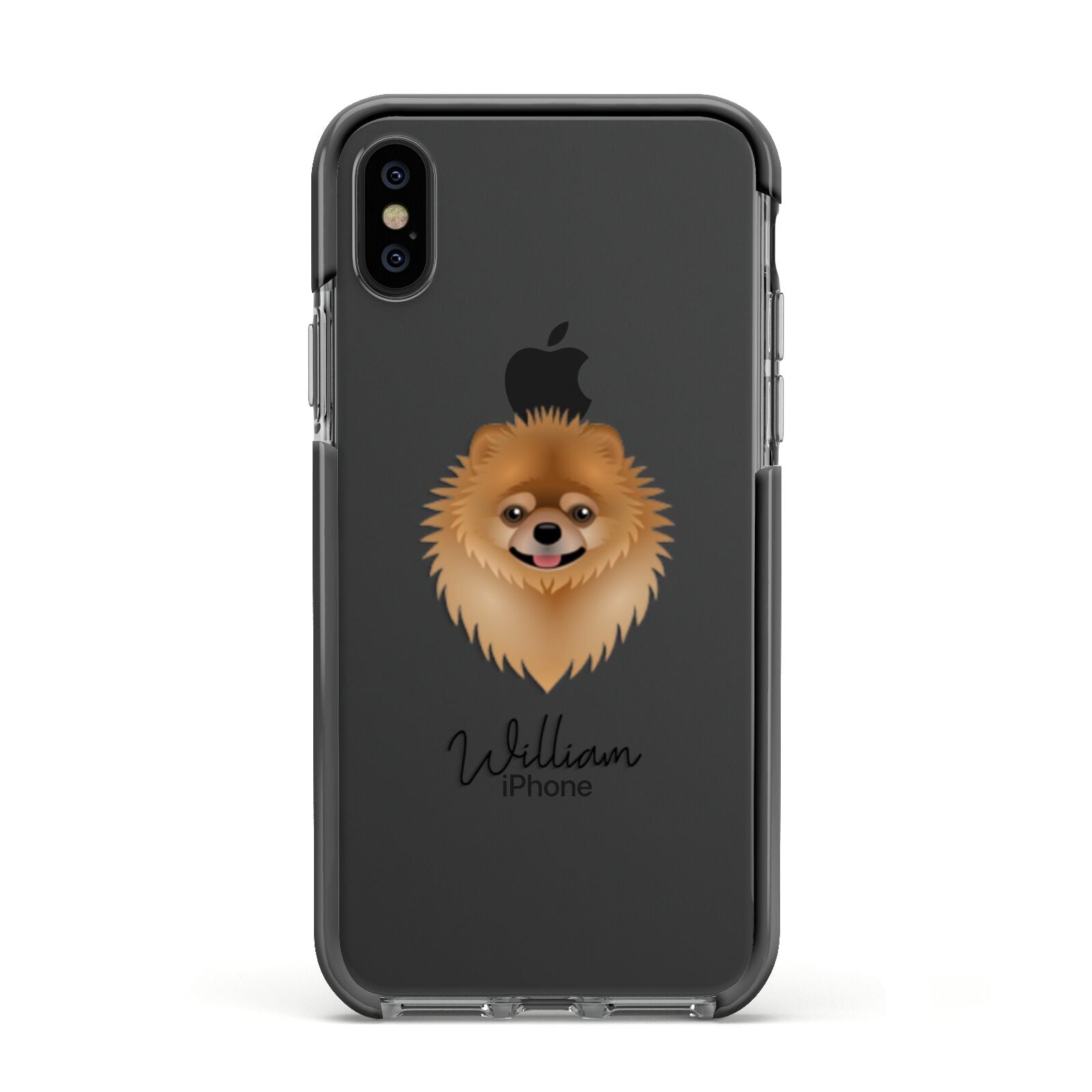 Pomeranian Personalised Apple iPhone Xs Impact Case Black Edge on Black Phone