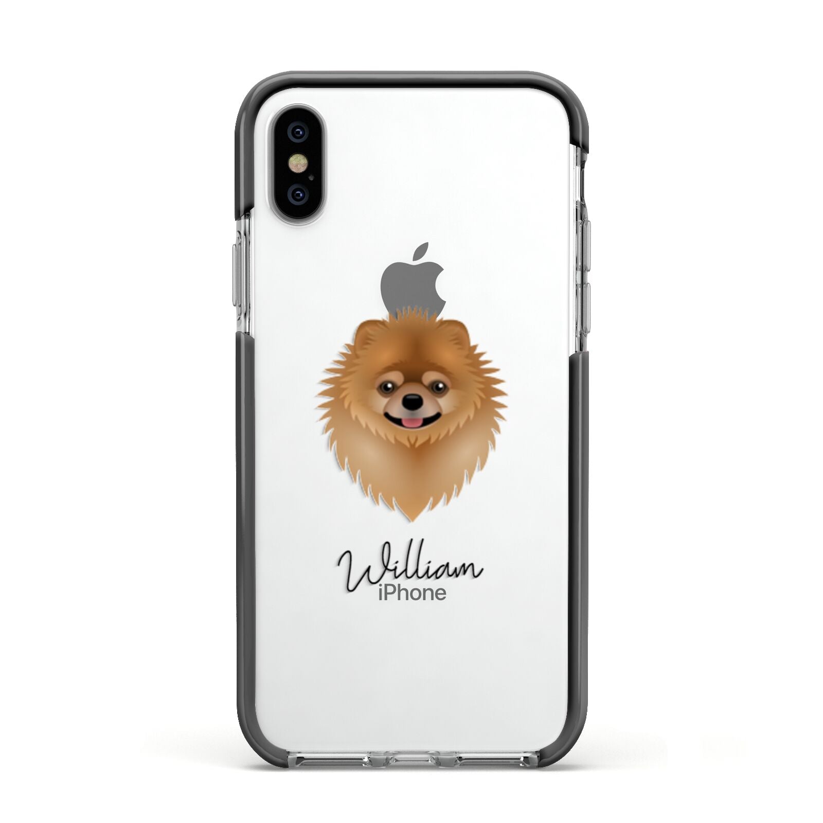 Pomeranian Personalised Apple iPhone Xs Impact Case Black Edge on Silver Phone