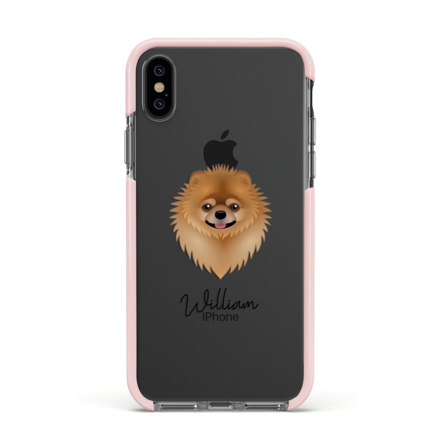 Pomeranian Personalised Apple iPhone Xs Impact Case Pink Edge on Black Phone