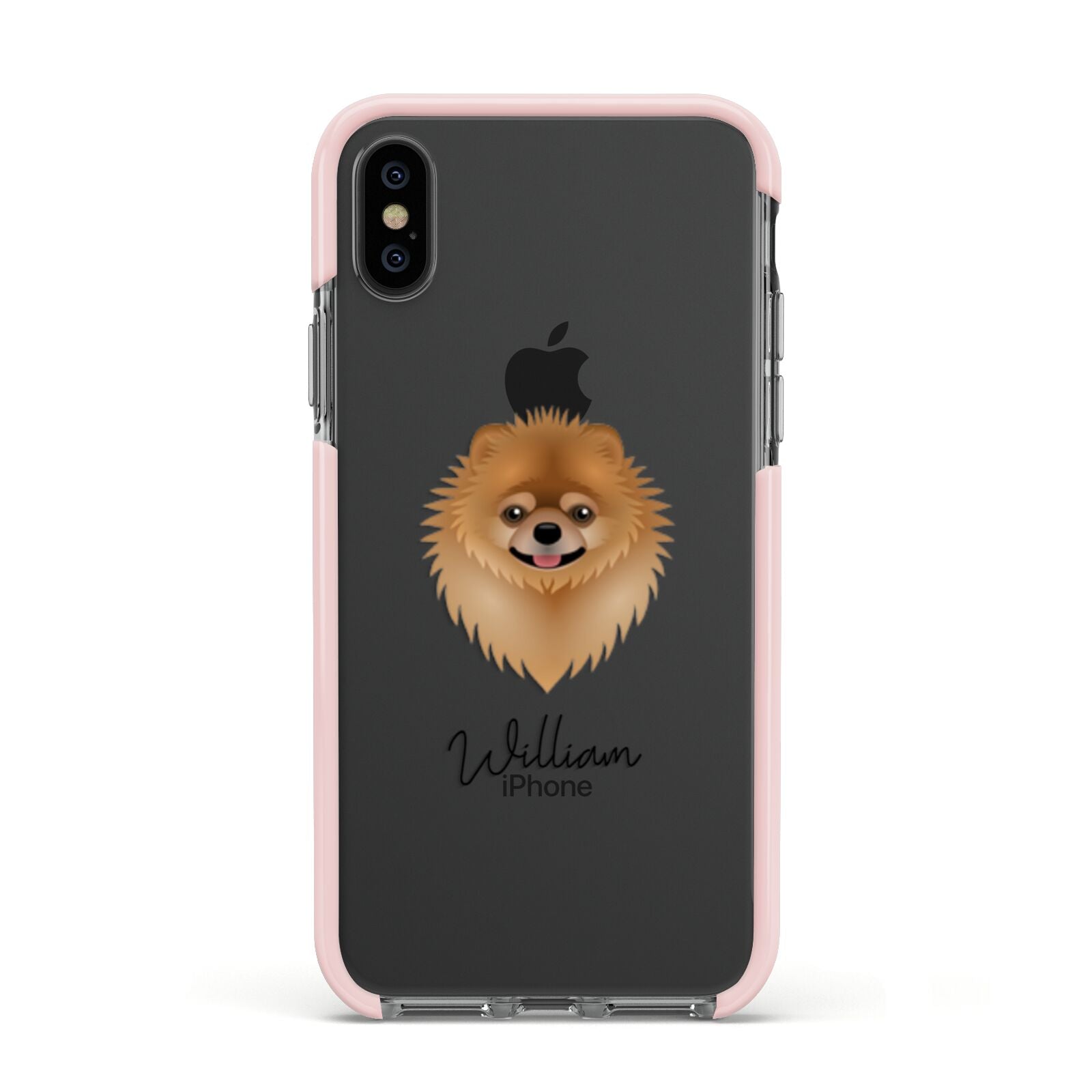 Pomeranian Personalised Apple iPhone Xs Impact Case Pink Edge on Black Phone
