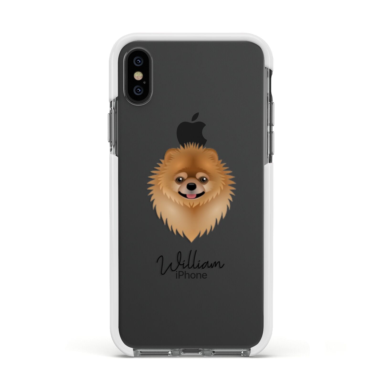 Pomeranian Personalised Apple iPhone Xs Impact Case White Edge on Black Phone