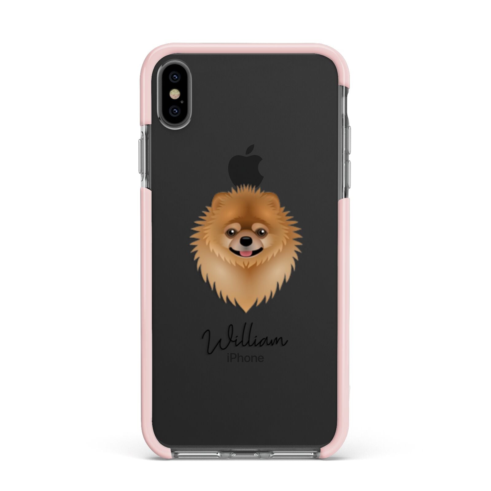 Pomeranian Personalised Apple iPhone Xs Max Impact Case Pink Edge on Black Phone