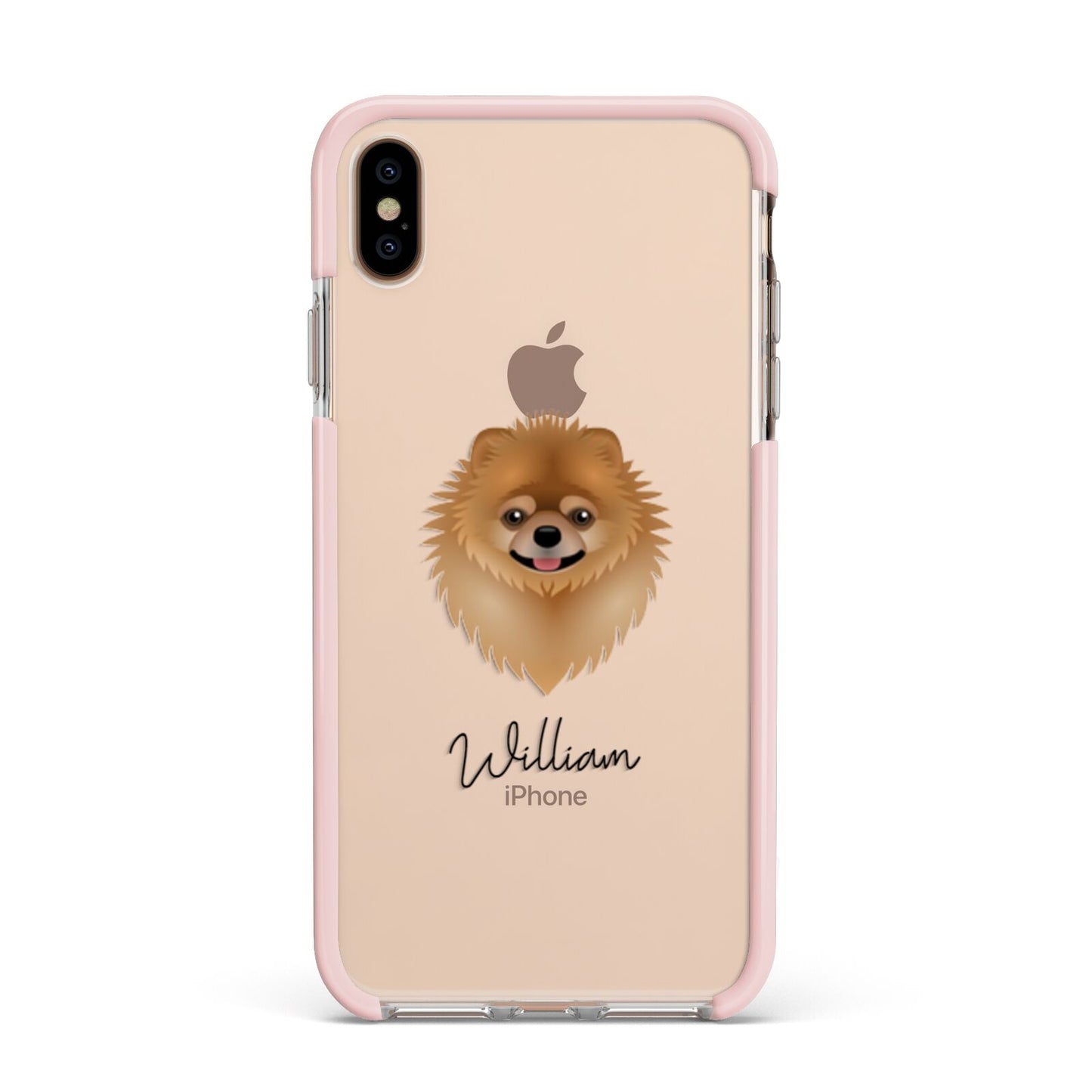 Pomeranian Personalised Apple iPhone Xs Max Impact Case Pink Edge on Gold Phone