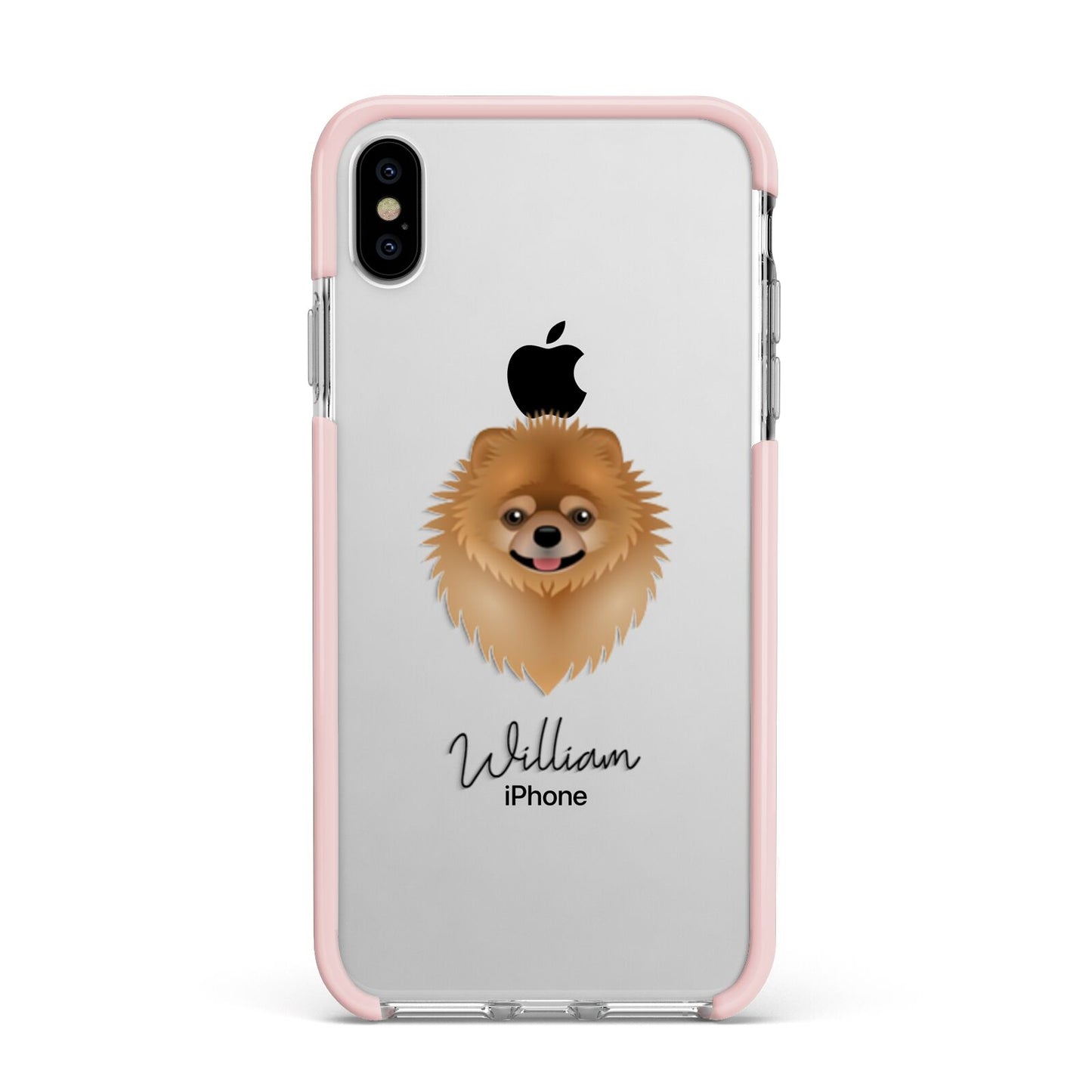 Pomeranian Personalised Apple iPhone Xs Max Impact Case Pink Edge on Silver Phone