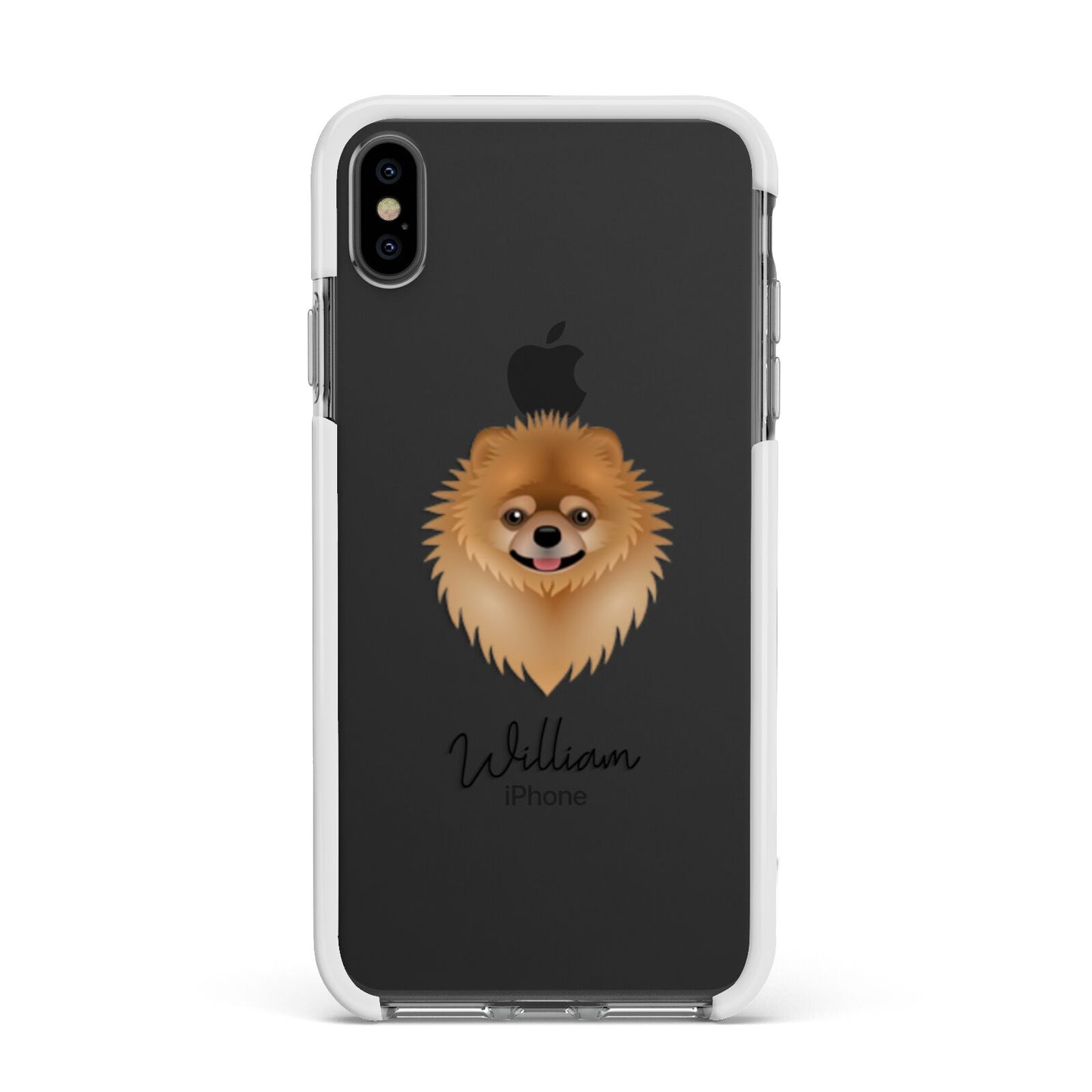 Pomeranian Personalised Apple iPhone Xs Max Impact Case White Edge on Black Phone