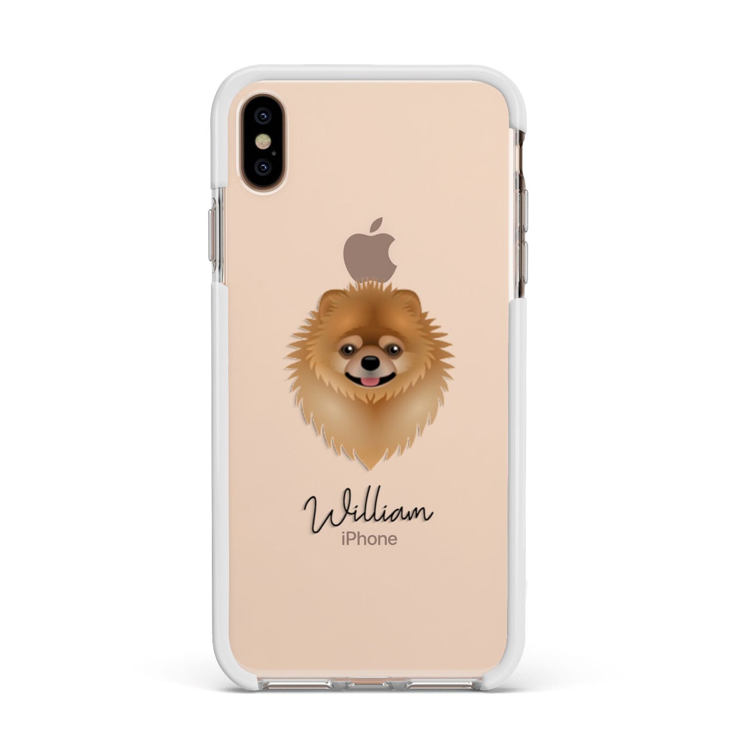 Pomeranian Personalised Apple iPhone Xs Max Impact Case White Edge on Gold Phone