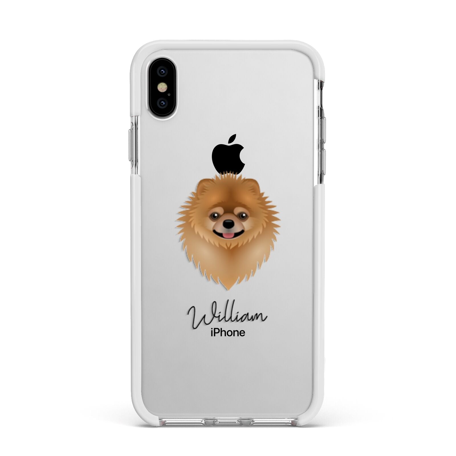 Pomeranian Personalised Apple iPhone Xs Max Impact Case White Edge on Silver Phone