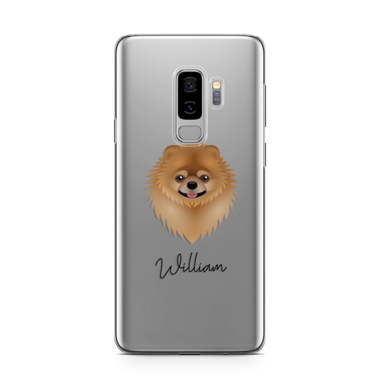 Pomeranian Personalised Samsung Galaxy S9 Plus Case on Silver phone