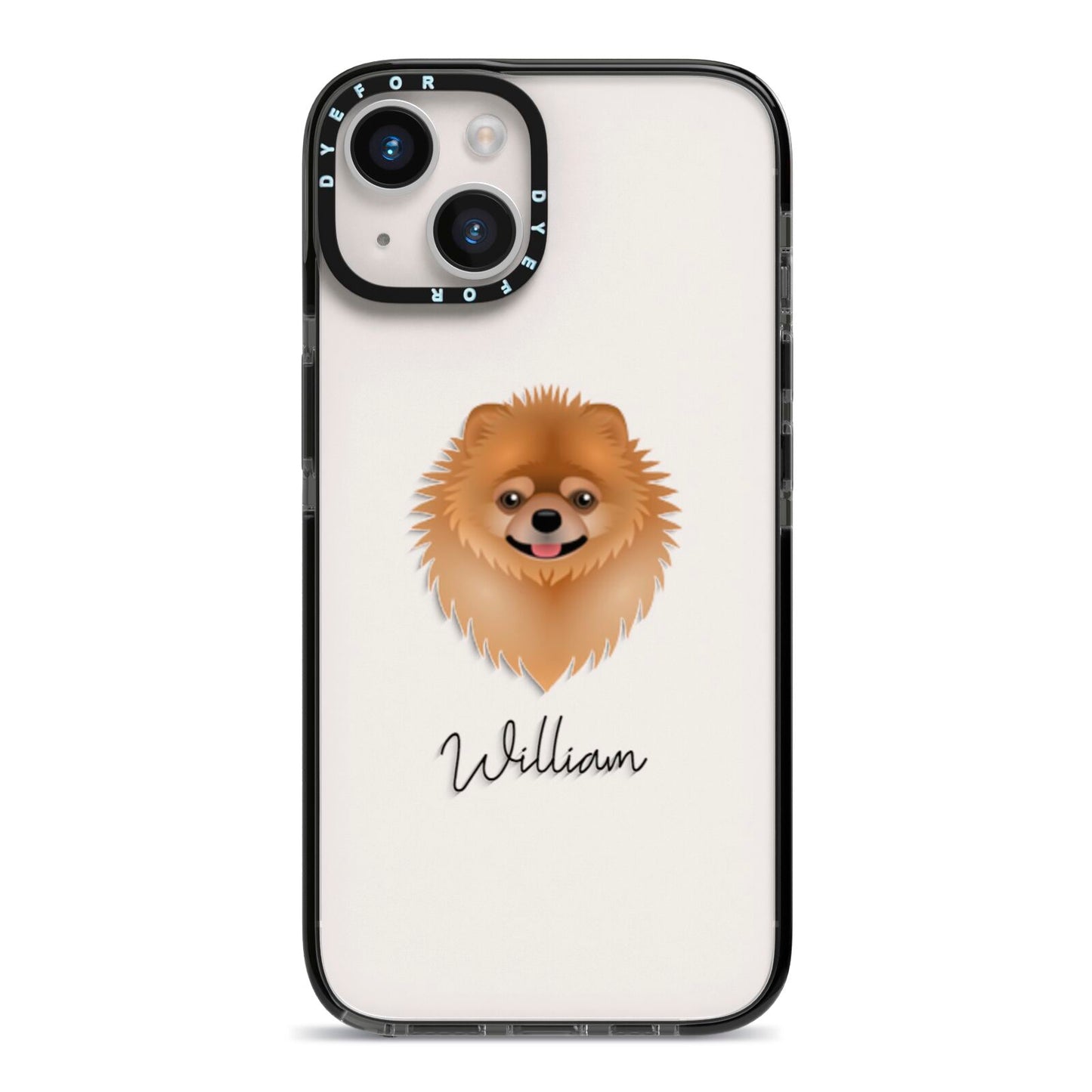 Pomeranian Personalised iPhone 14 Black Impact Case on Silver phone