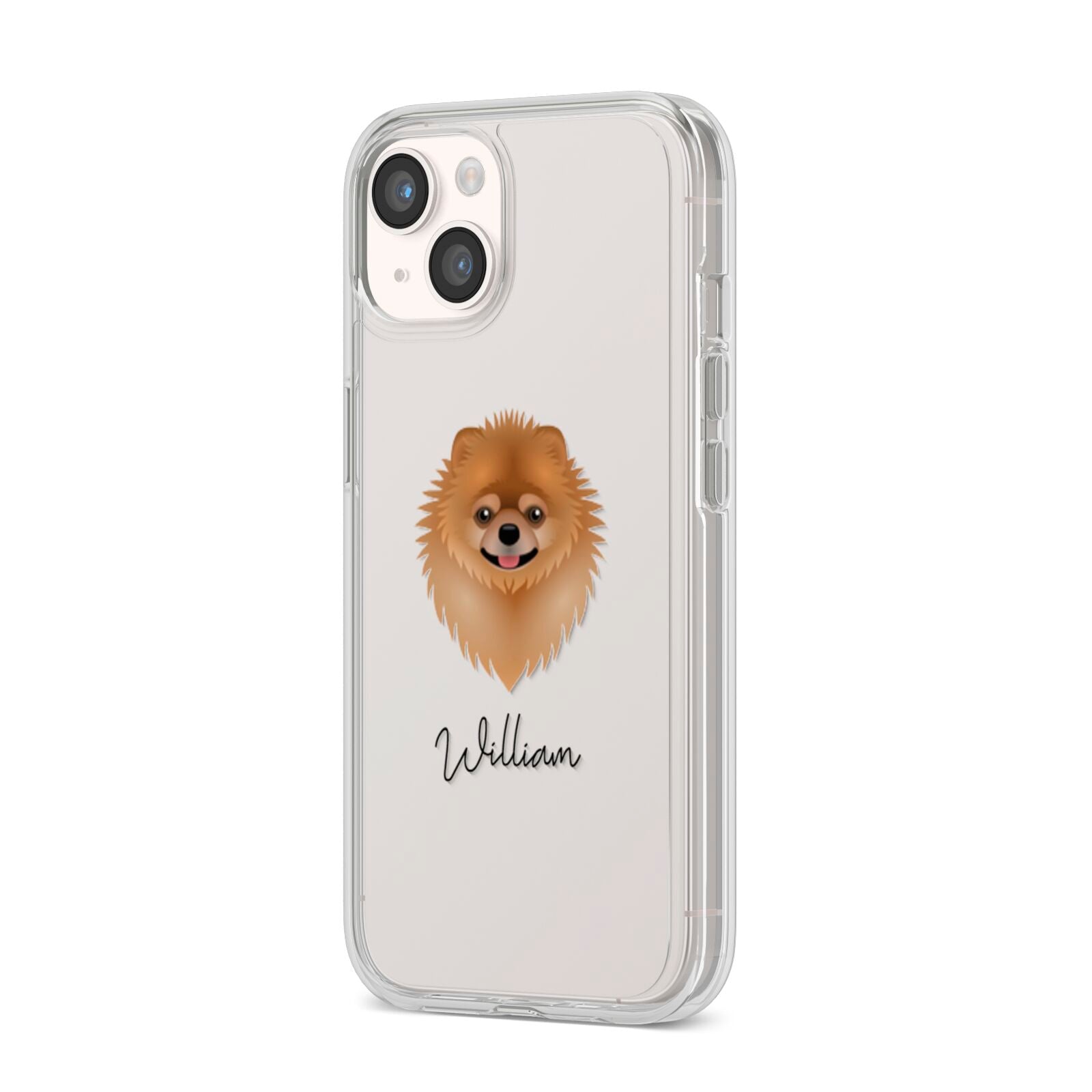 Pomeranian Personalised iPhone 14 Clear Tough Case Starlight Angled Image