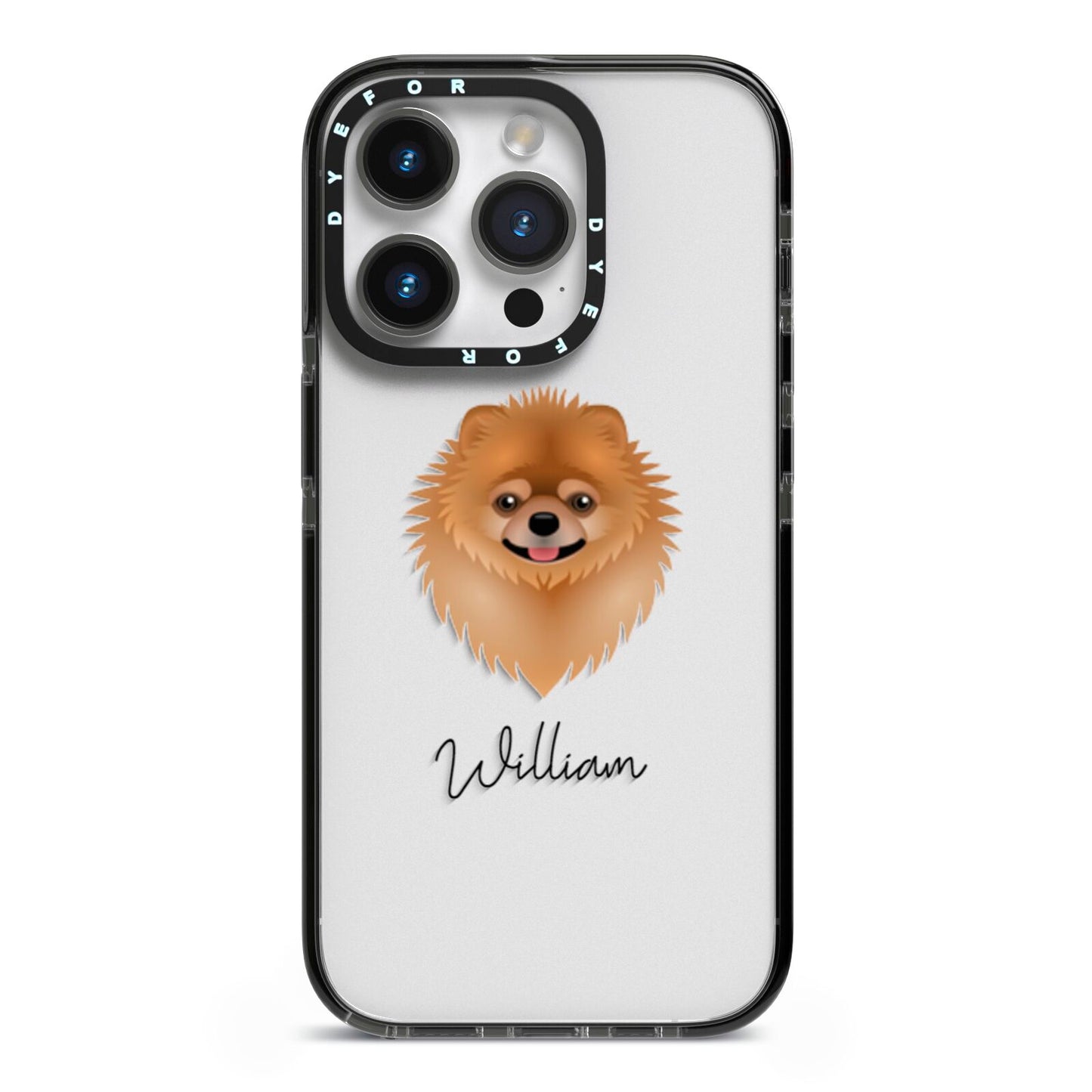 Pomeranian Personalised iPhone 14 Pro Black Impact Case on Silver phone