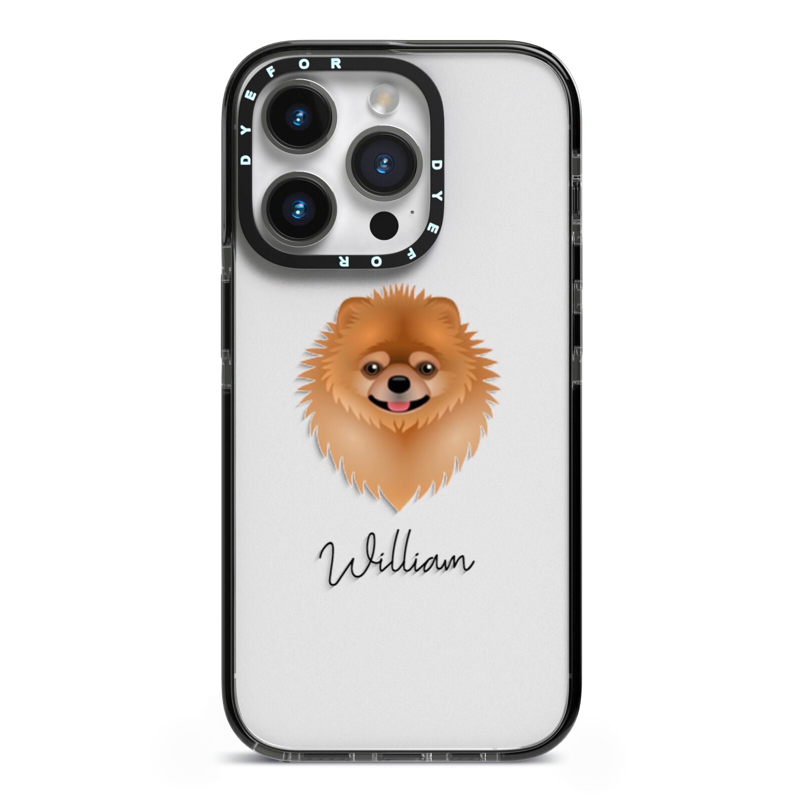 Pomeranian Personalised iPhone 14 Pro Black Impact Case on Silver phone