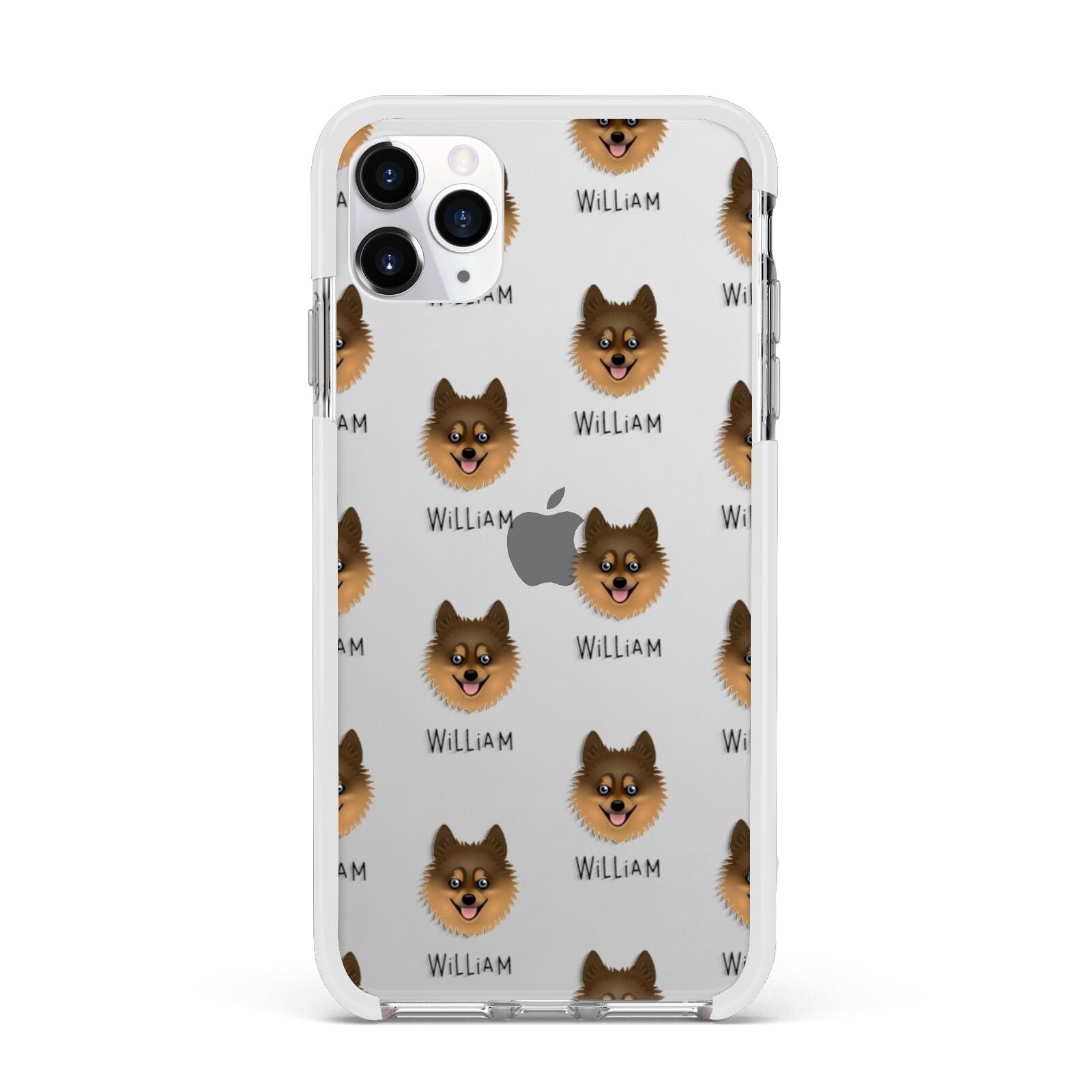 Pomsky Icon with Name Apple iPhone 11 Pro Max in Silver with White Impact Case