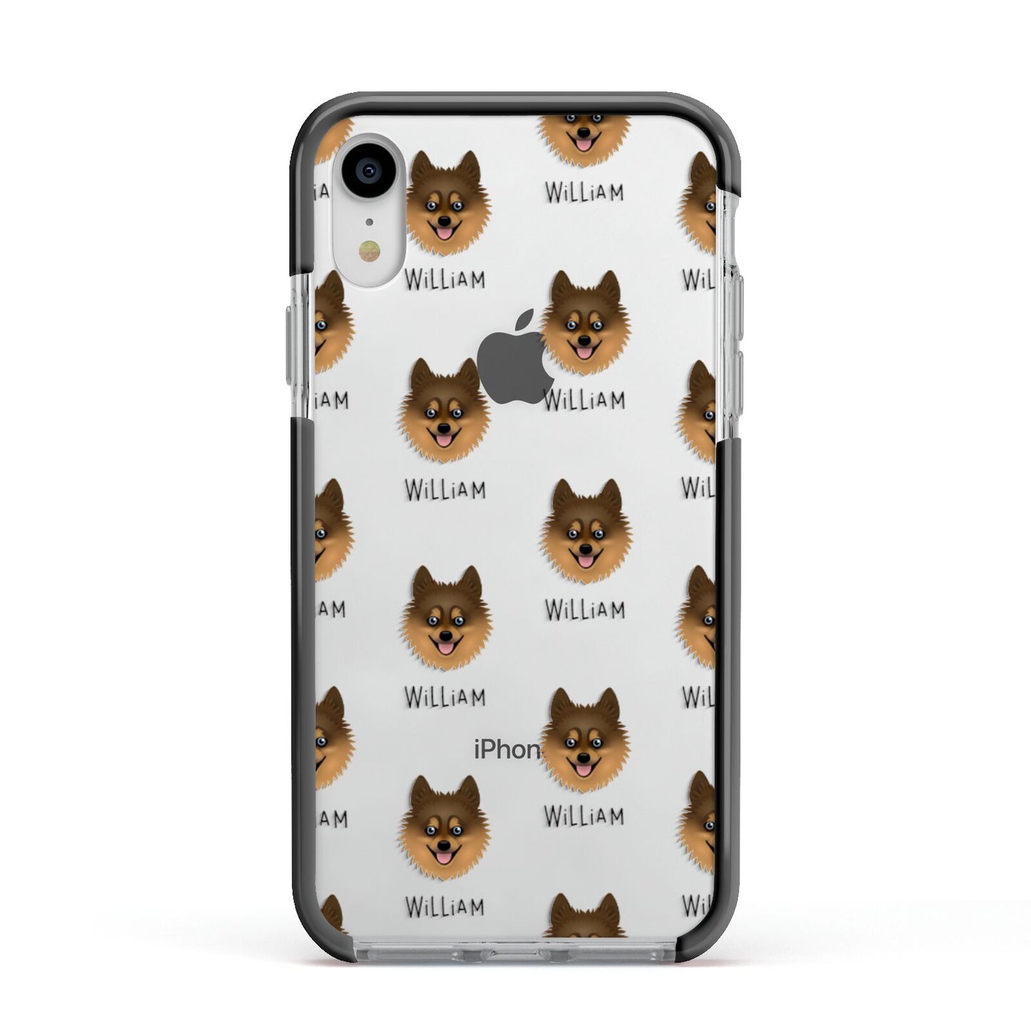 Pomsky Icon with Name Apple iPhone XR Impact Case Black Edge on Silver Phone