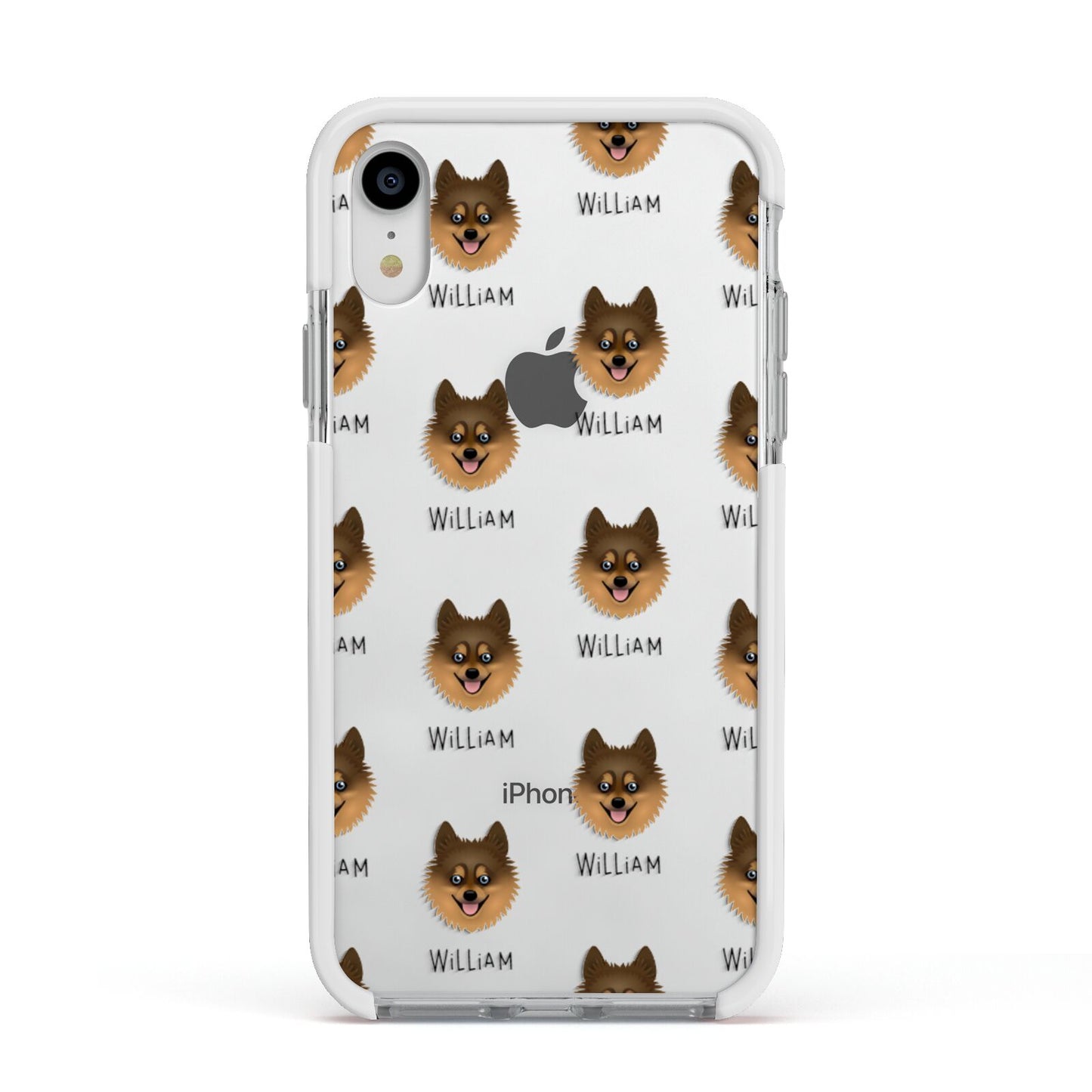 Pomsky Icon with Name Apple iPhone XR Impact Case White Edge on Silver Phone
