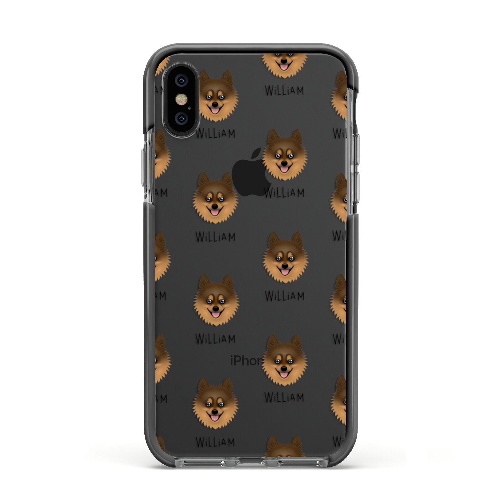 Pomsky Icon with Name Apple iPhone Xs Impact Case Black Edge on Black Phone