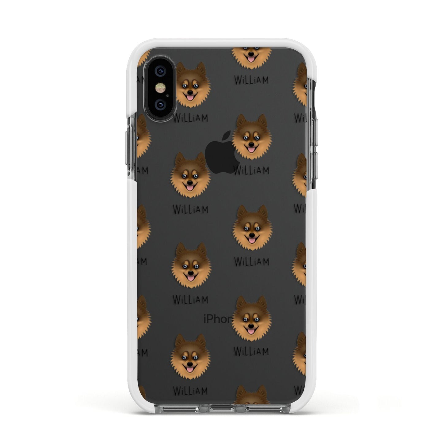 Pomsky Icon with Name Apple iPhone Xs Impact Case White Edge on Black Phone