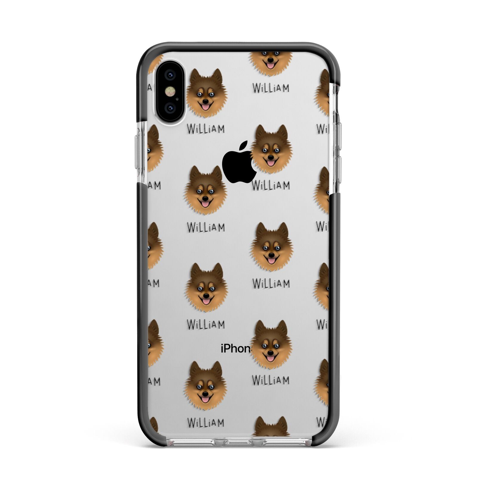 Pomsky Icon with Name Apple iPhone Xs Max Impact Case Black Edge on Silver Phone
