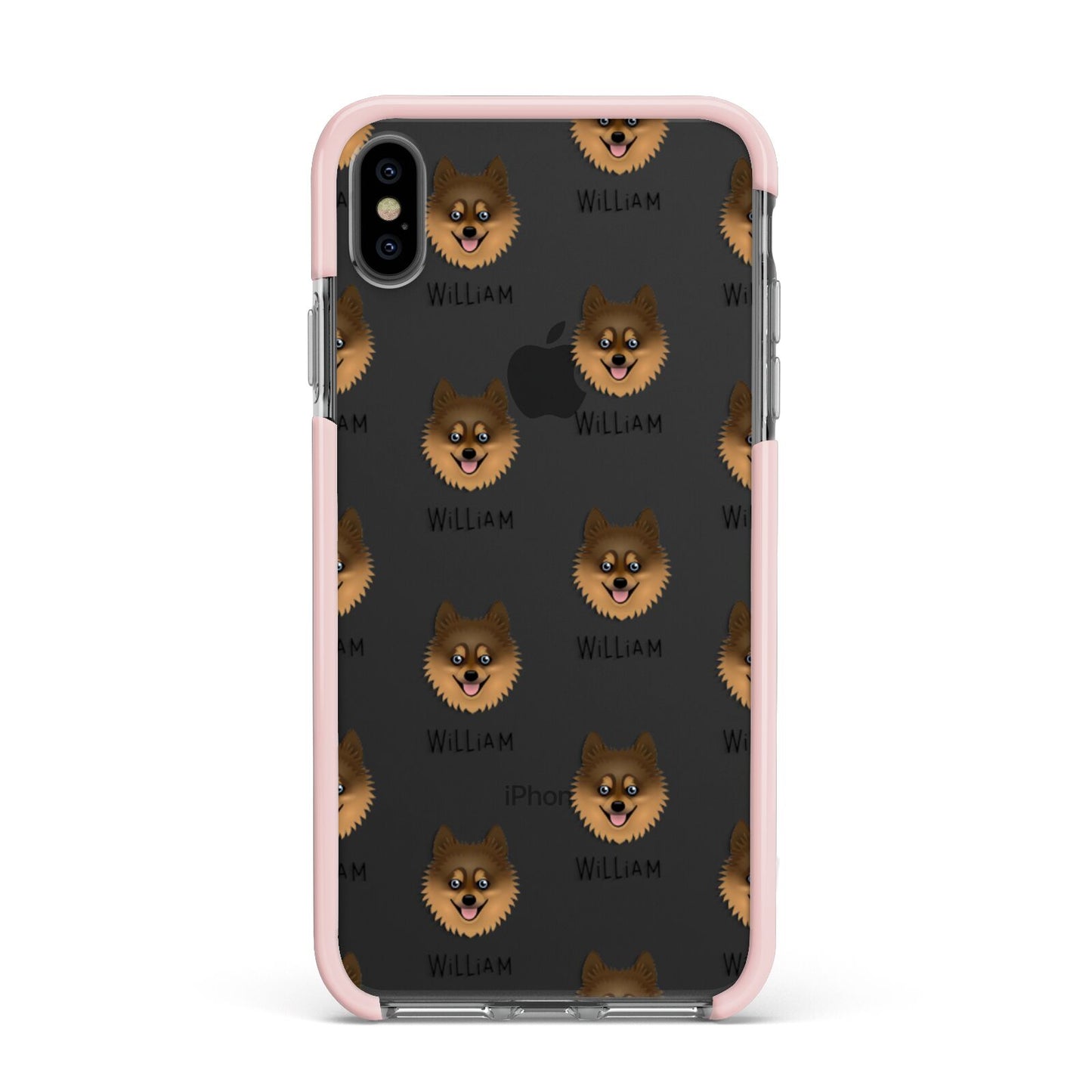 Pomsky Icon with Name Apple iPhone Xs Max Impact Case Pink Edge on Black Phone