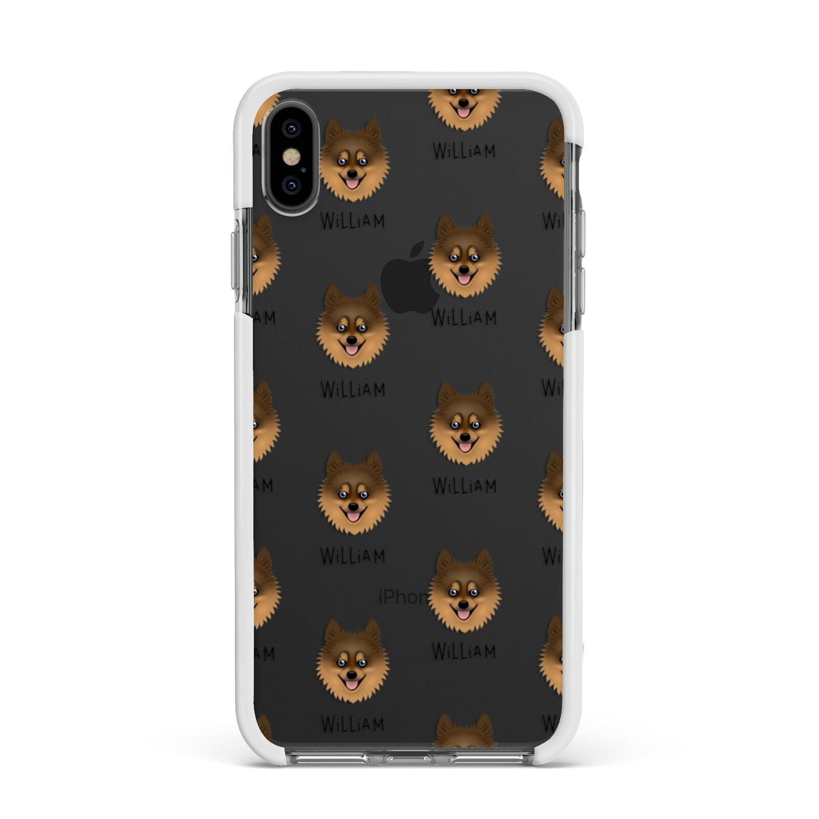 Pomsky Icon with Name Apple iPhone Xs Max Impact Case White Edge on Black Phone