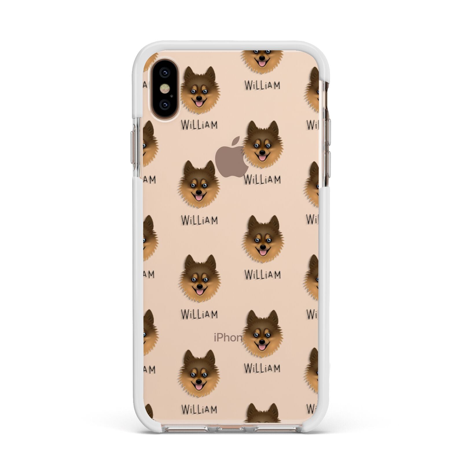 Pomsky Icon with Name Apple iPhone Xs Max Impact Case White Edge on Gold Phone