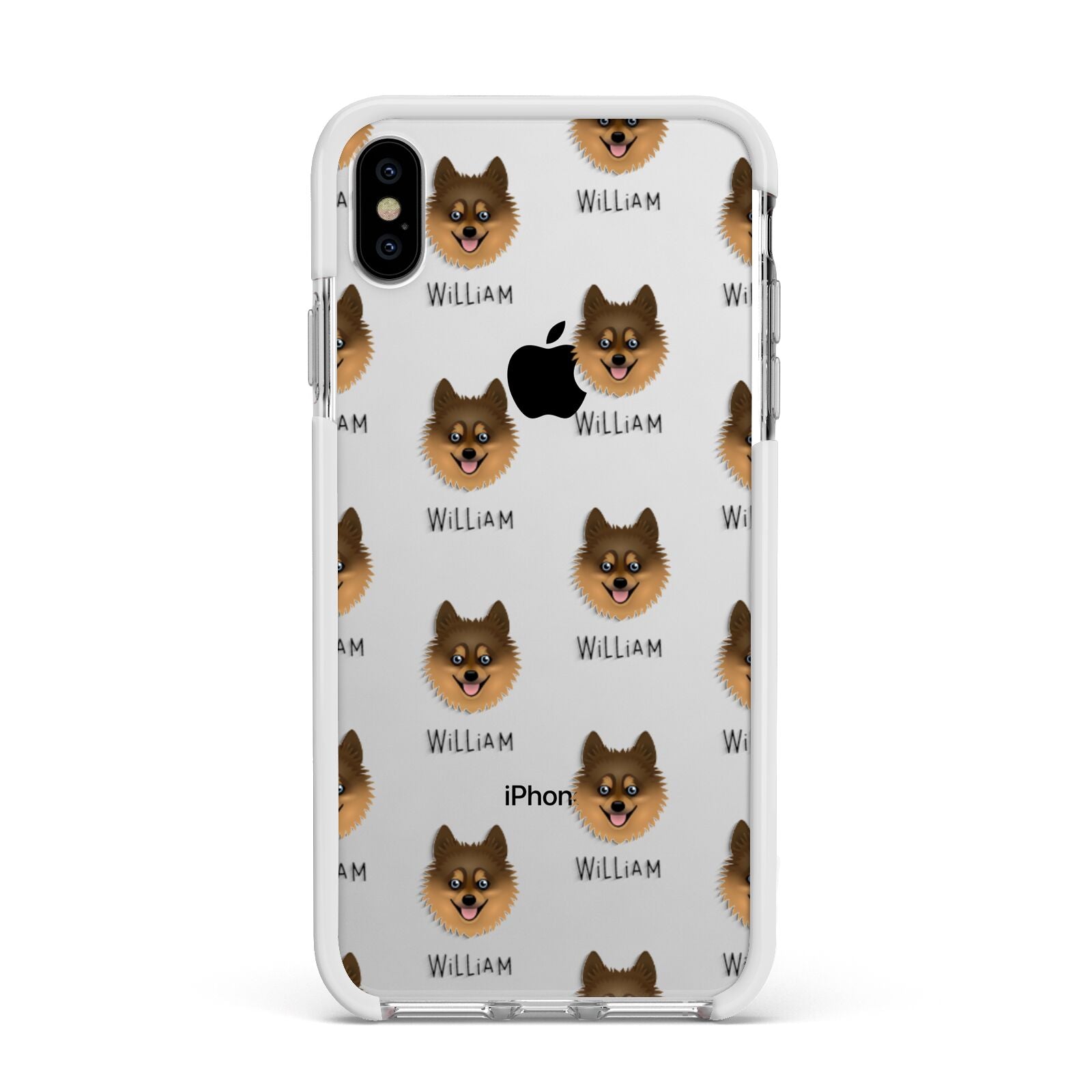 Pomsky Icon with Name Apple iPhone Xs Max Impact Case White Edge on Silver Phone