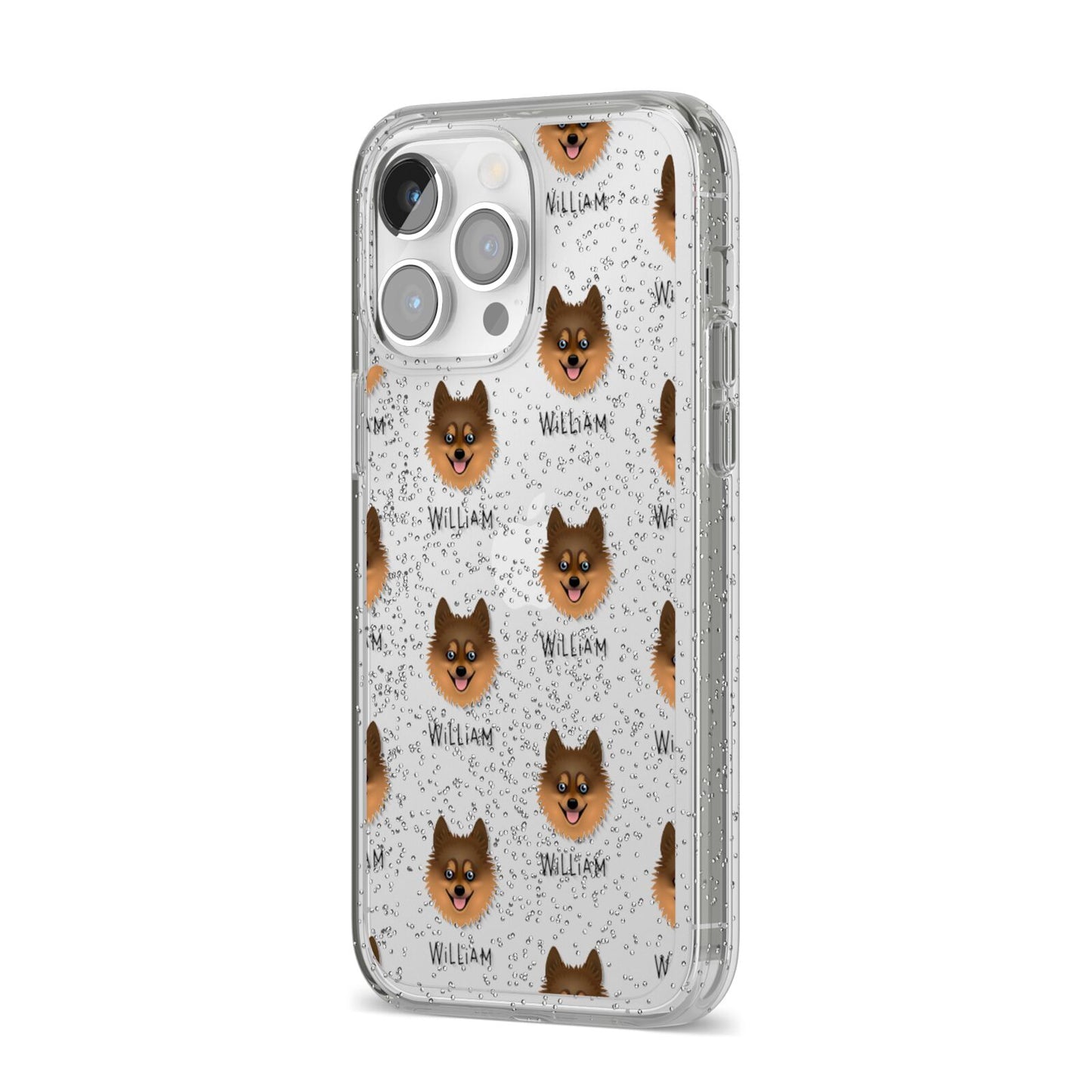 Pomsky Icon with Name iPhone 14 Pro Max Glitter Tough Case Silver Angled Image