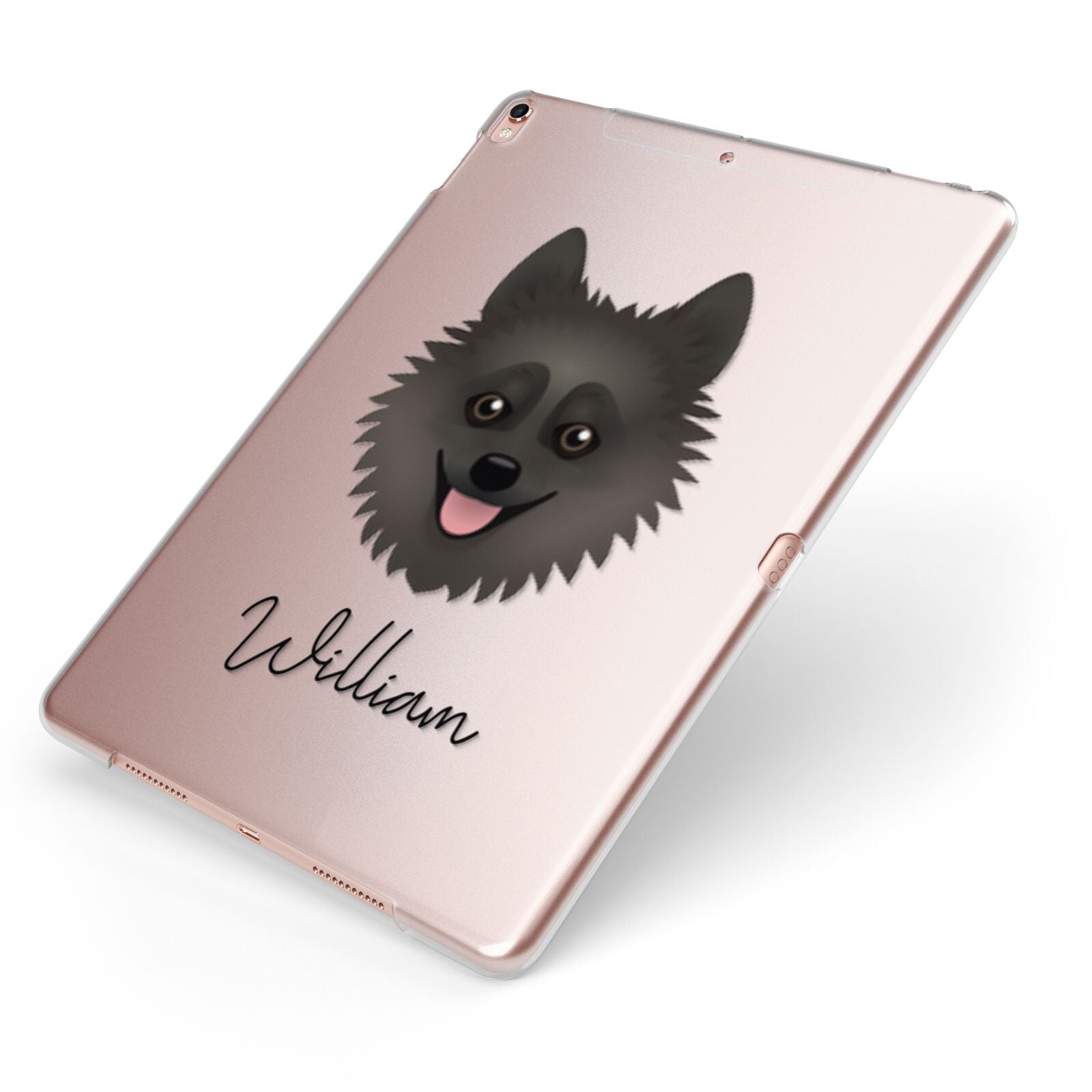 Pomsky Personalised Apple iPad Case on Rose Gold iPad Side View
