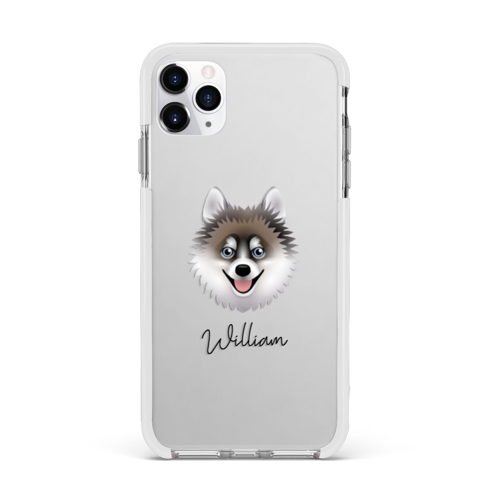 Pomsky Personalised Apple iPhone 11 Pro Max in Silver with White Impact Case