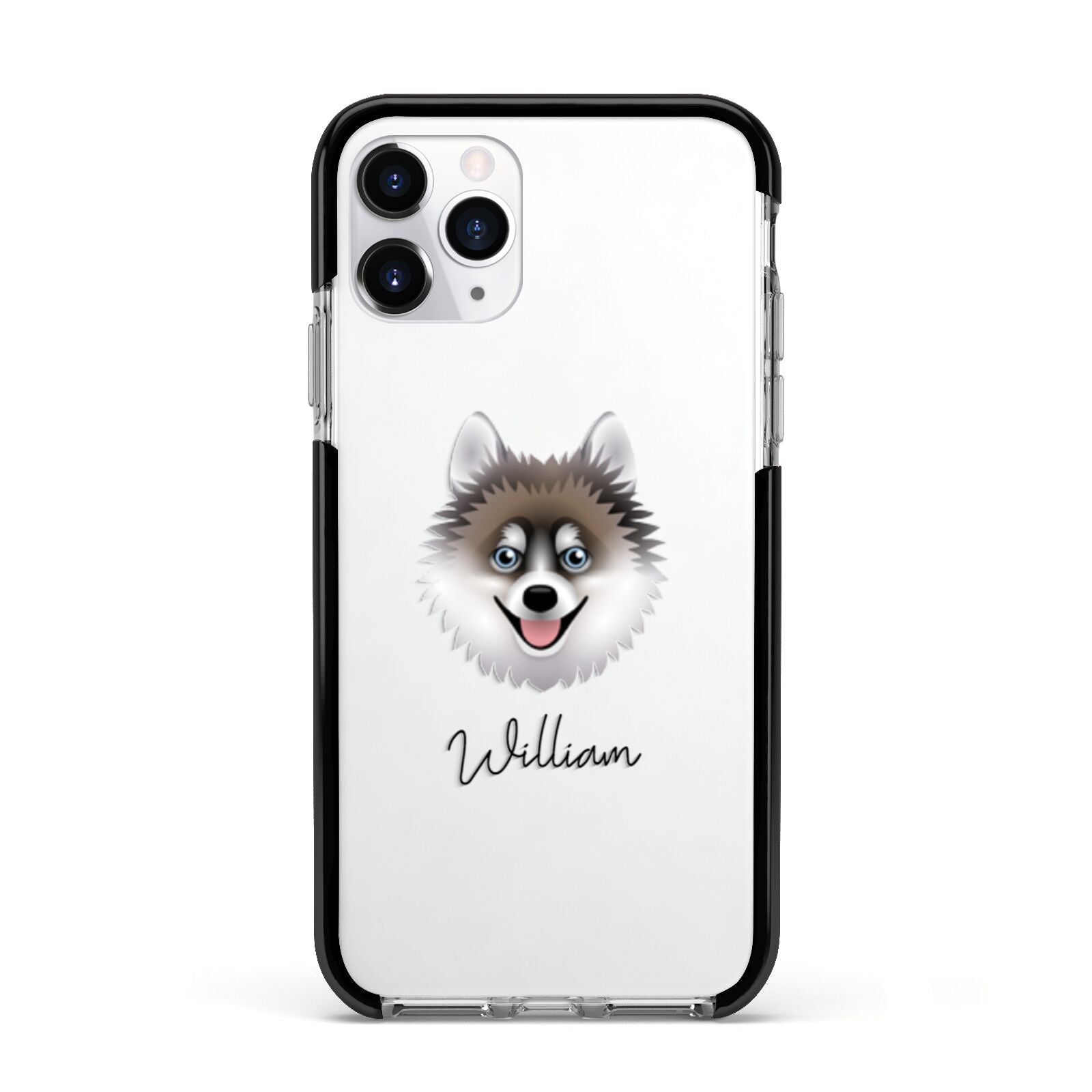 Pomsky Personalised Apple iPhone 11 Pro in Silver with Black Impact Case