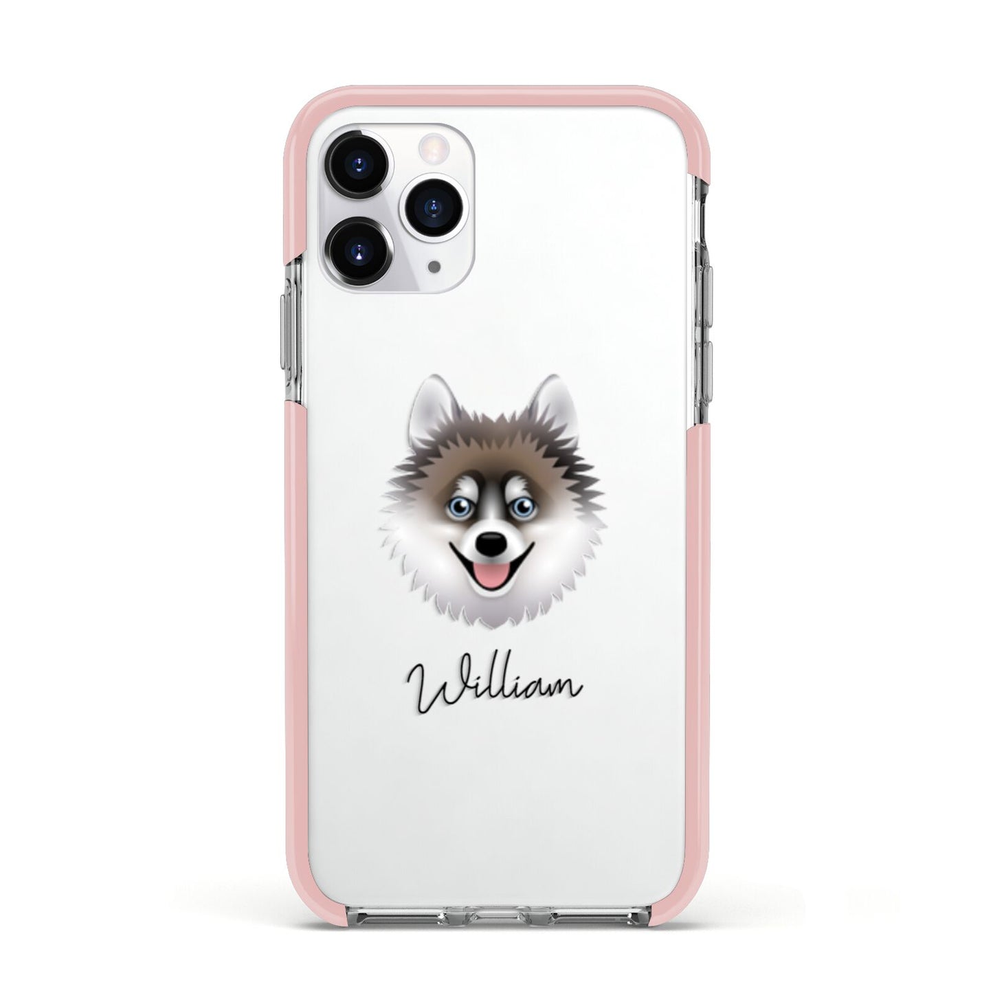 Pomsky Personalised Apple iPhone 11 Pro in Silver with Pink Impact Case