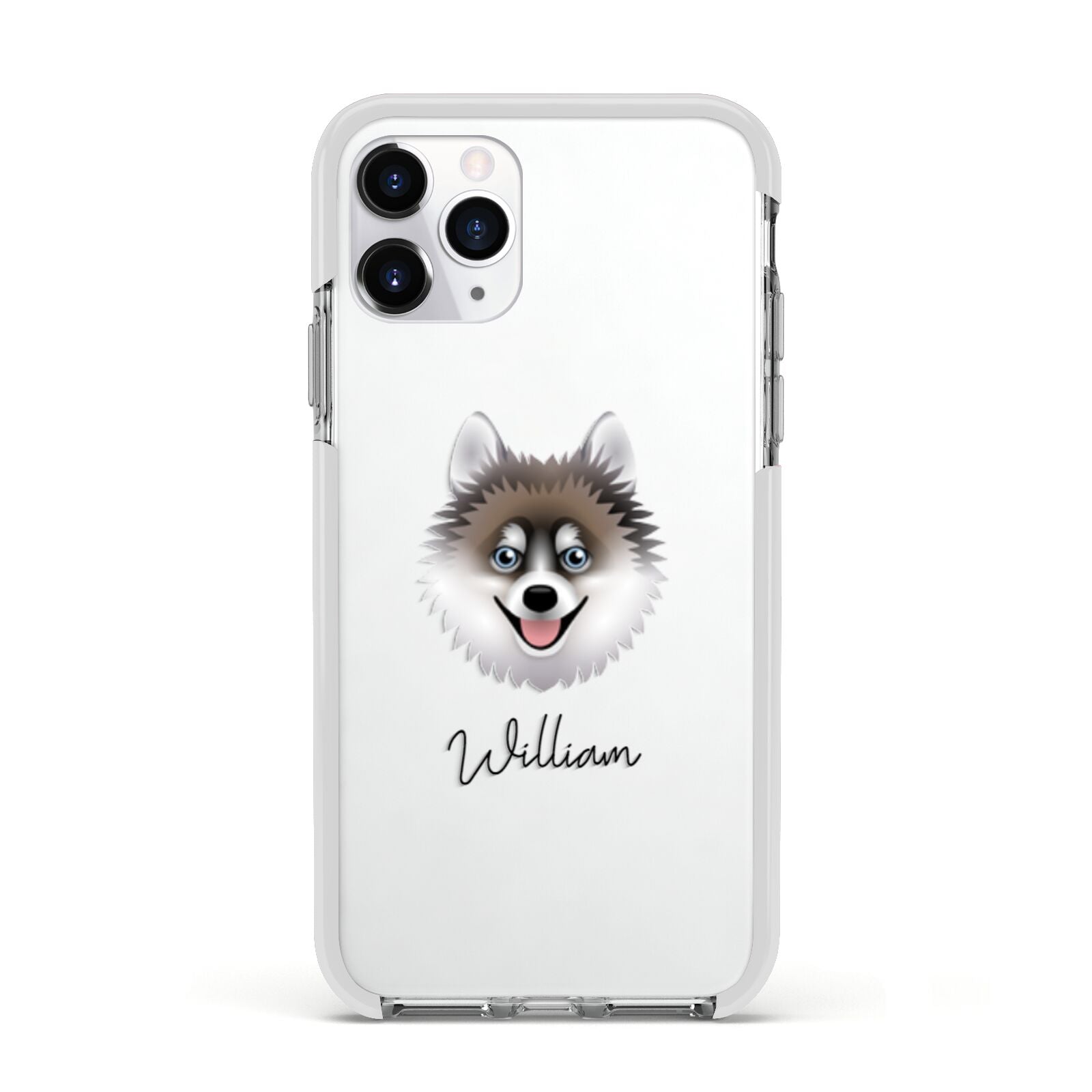 Pomsky Personalised Apple iPhone 11 Pro in Silver with White Impact Case