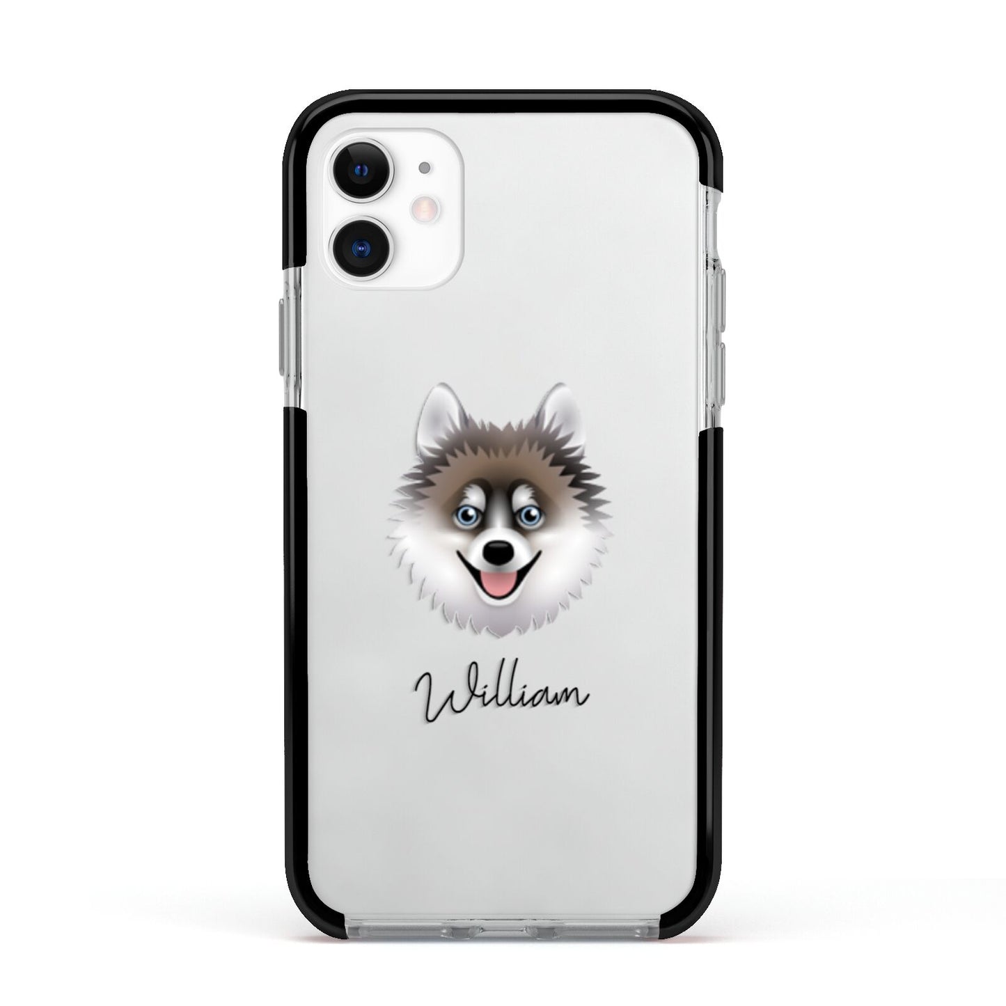 Pomsky Personalised Apple iPhone 11 in White with Black Impact Case
