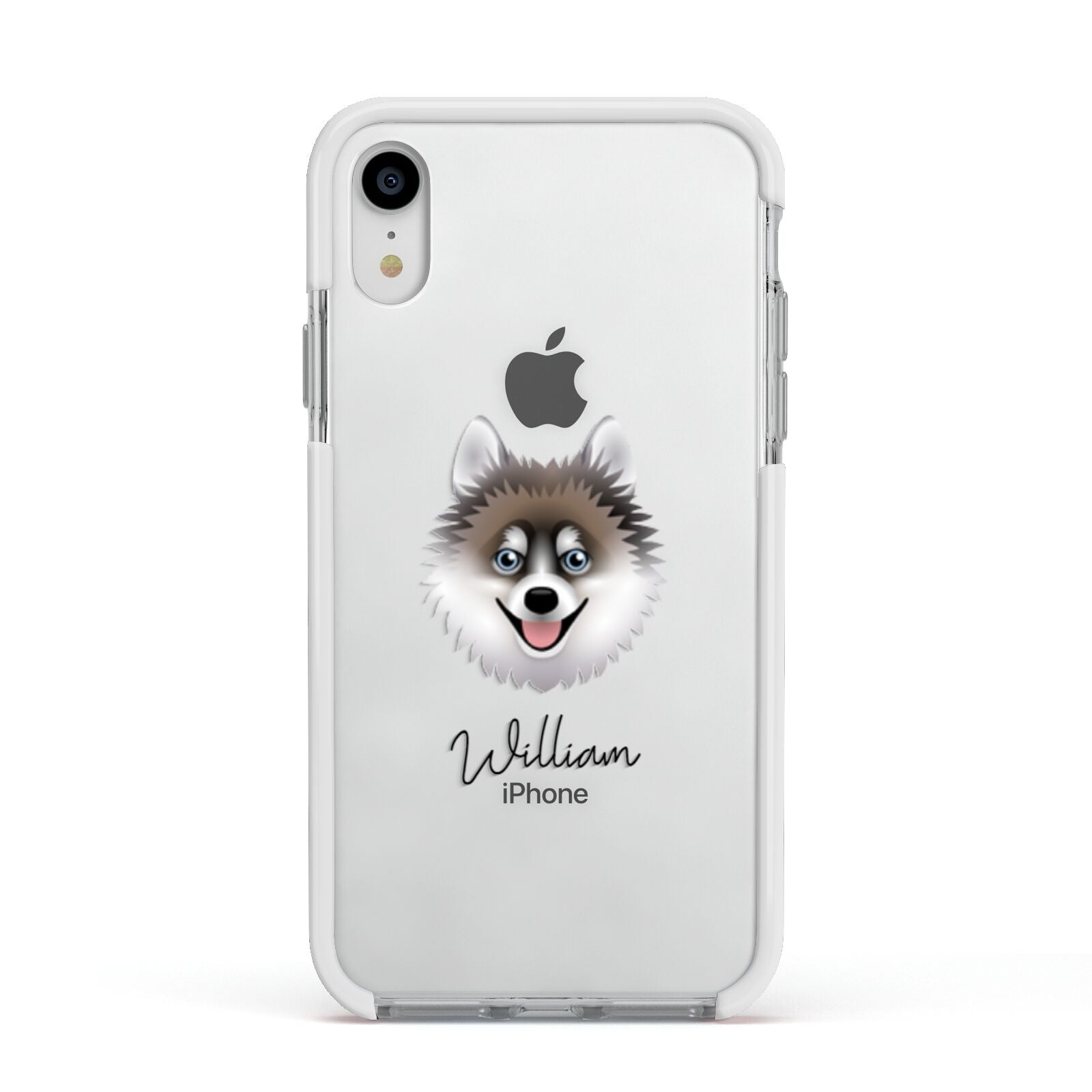 Pomsky Personalised Apple iPhone XR Impact Case White Edge on Silver Phone