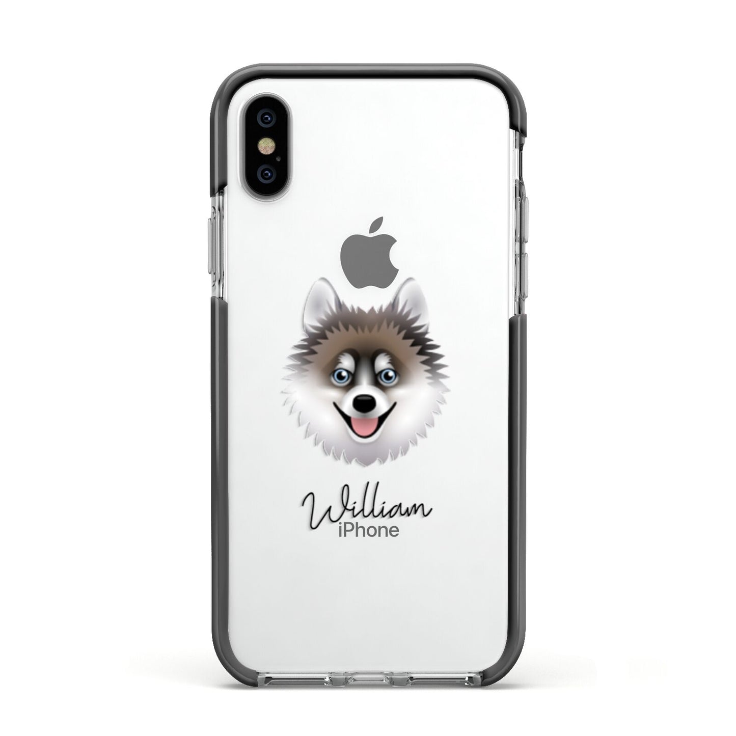 Pomsky Personalised Apple iPhone Xs Impact Case Black Edge on Silver Phone